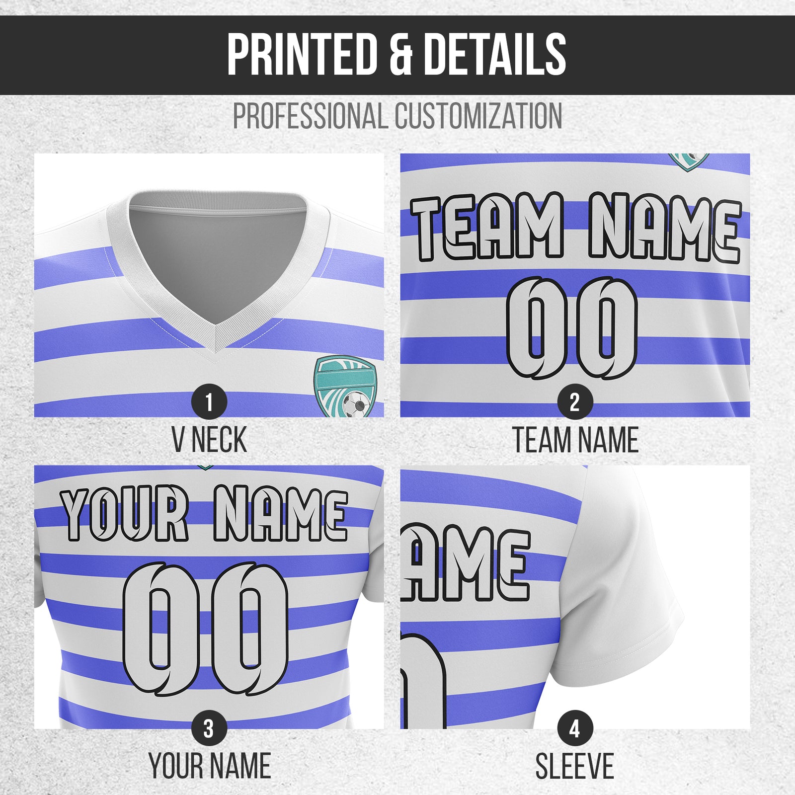 Soccer Jersey - V Neck - Stripe - Design 2 - White