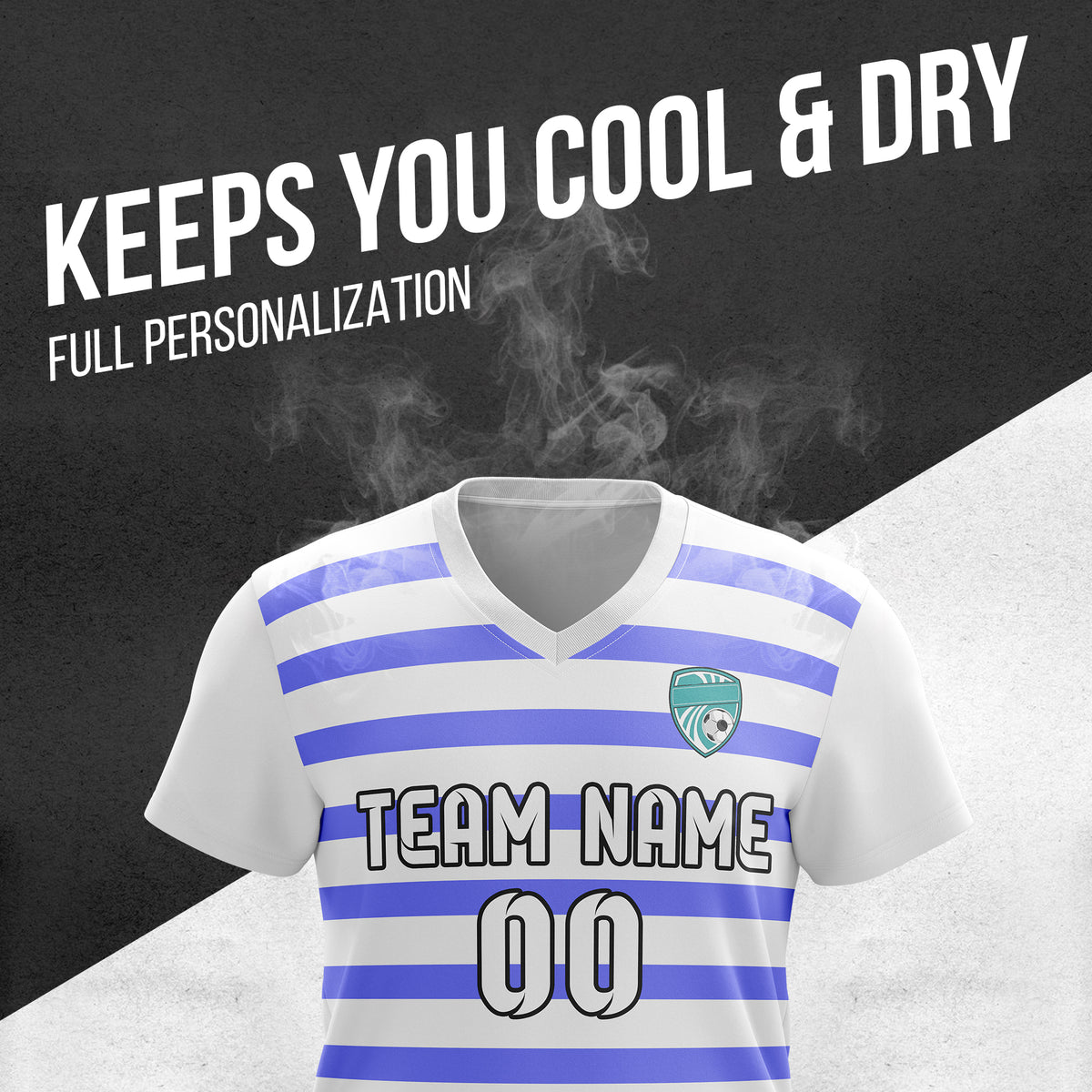 Soccer Jersey - V Neck - Stripe - Design 2 - White