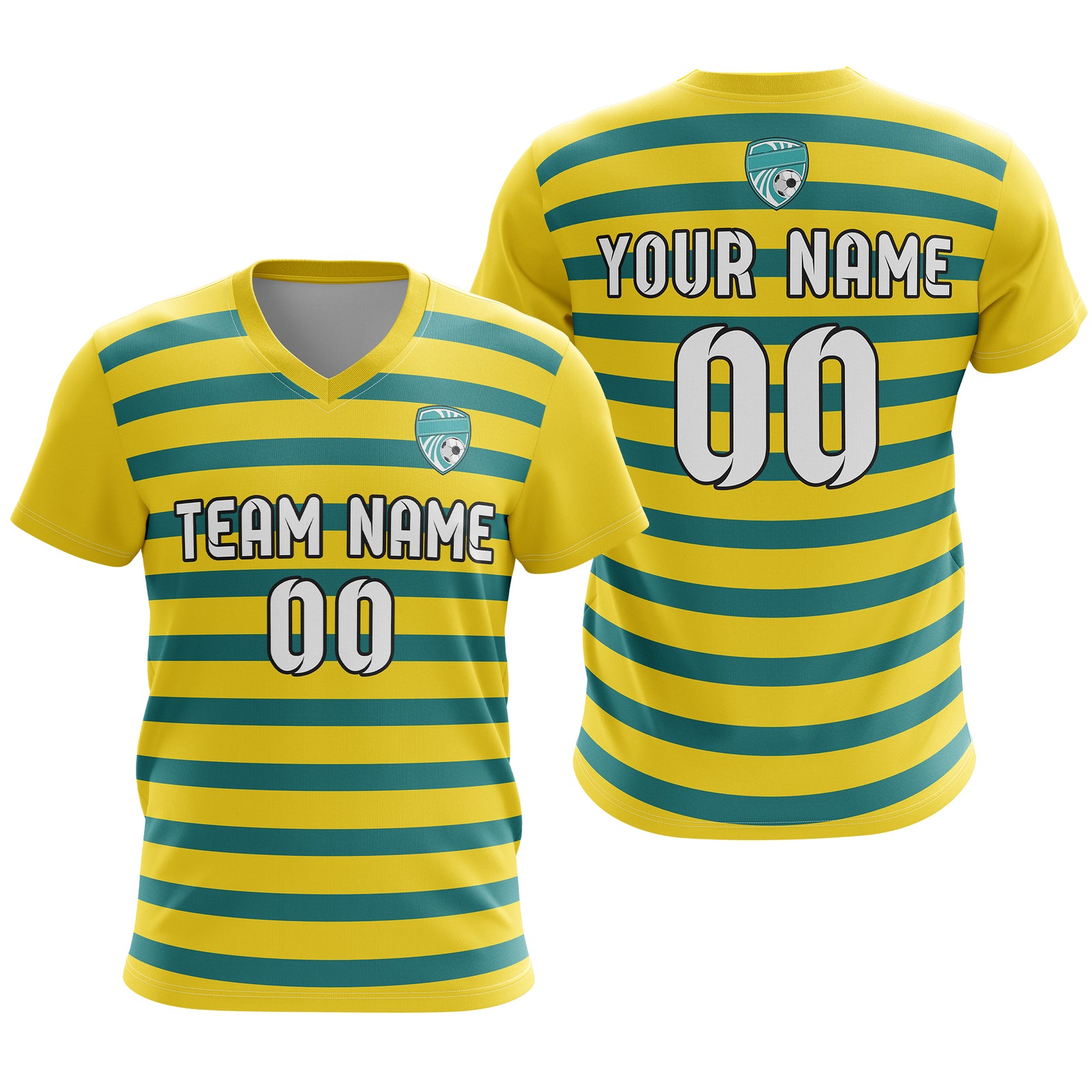 Soccer Jersey - V Neck - Stripe - Design 2 - Yellow