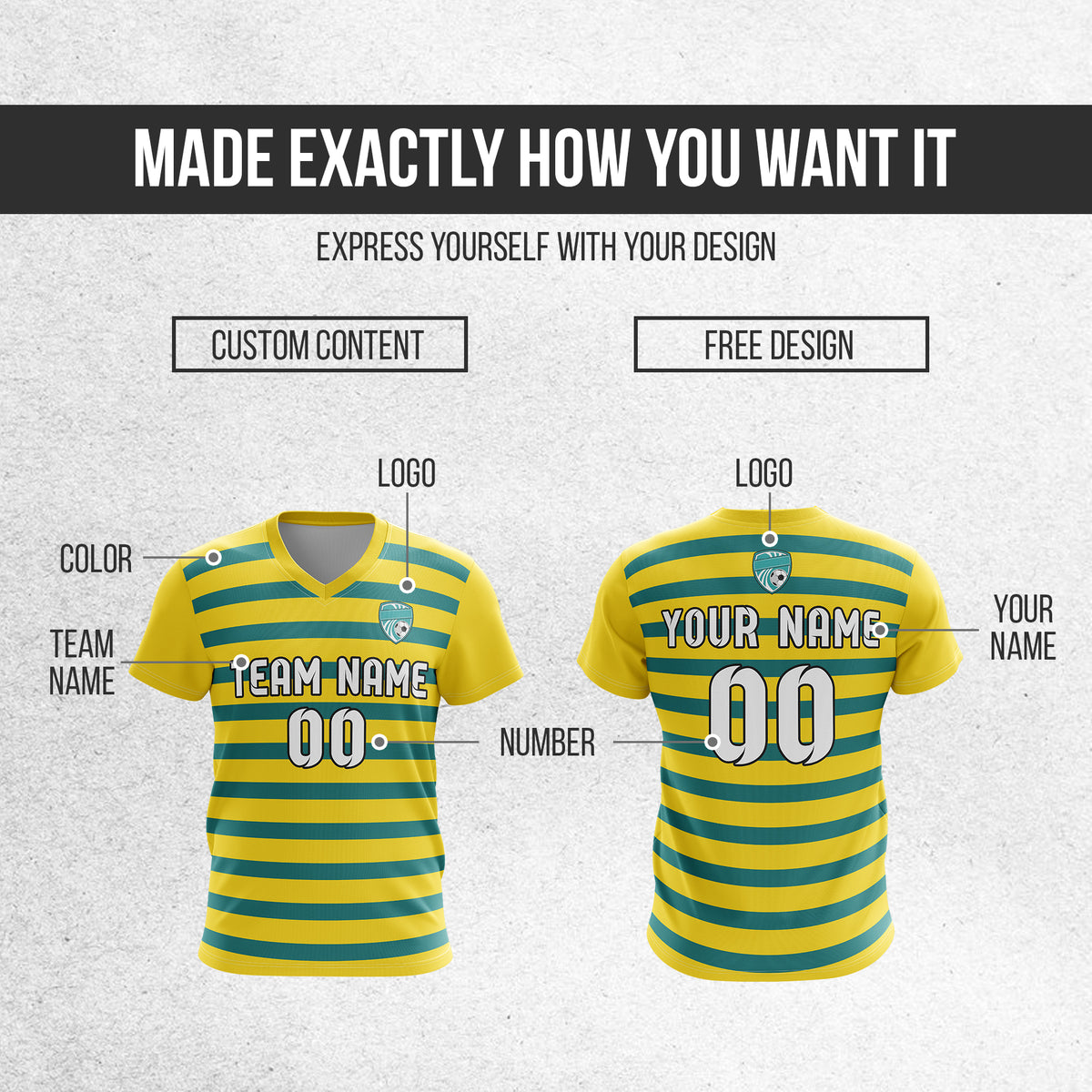 Soccer Jersey - V Neck - Stripe - Design 2 - Yellow