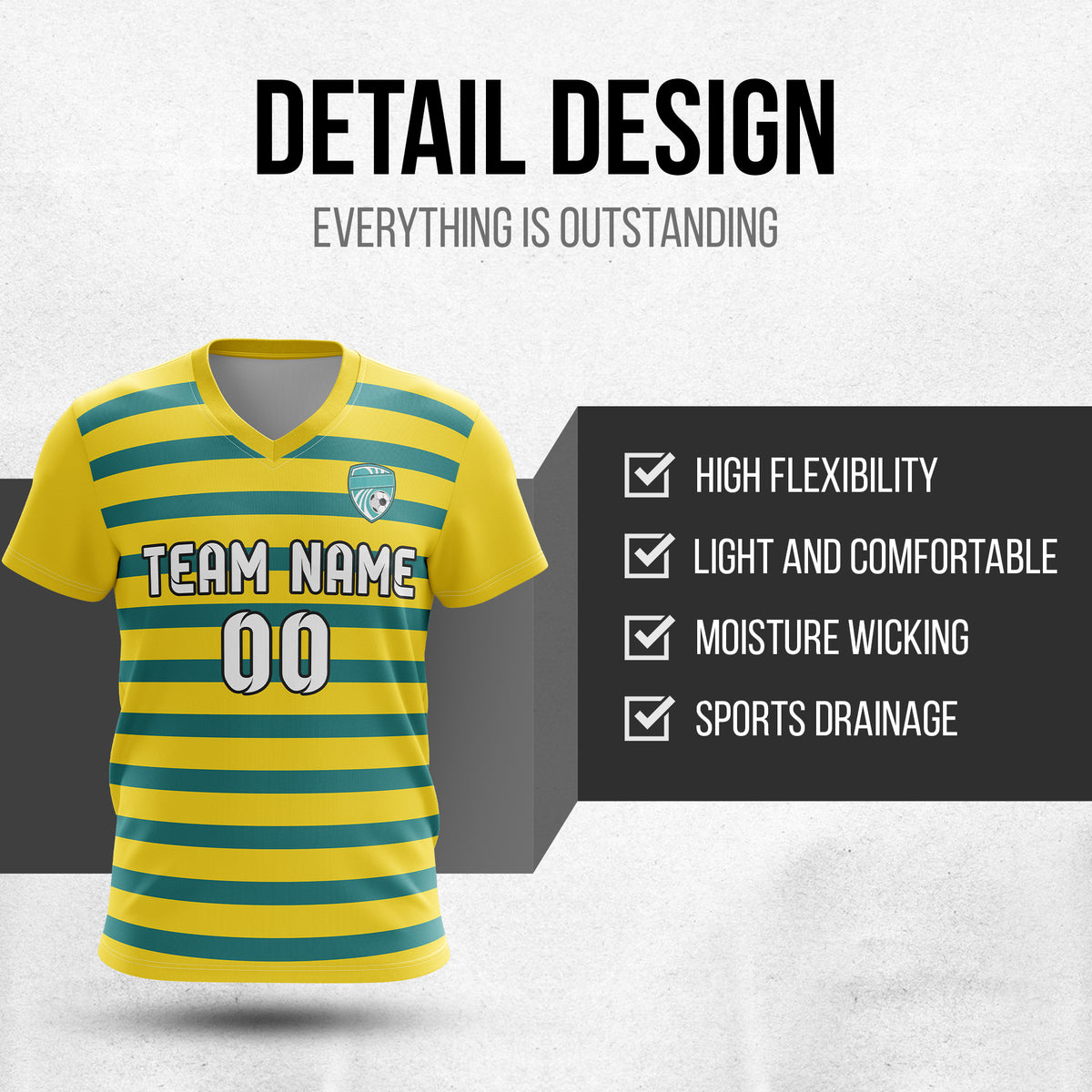 Soccer Jersey - V Neck - Stripe - Design 2 - Yellow