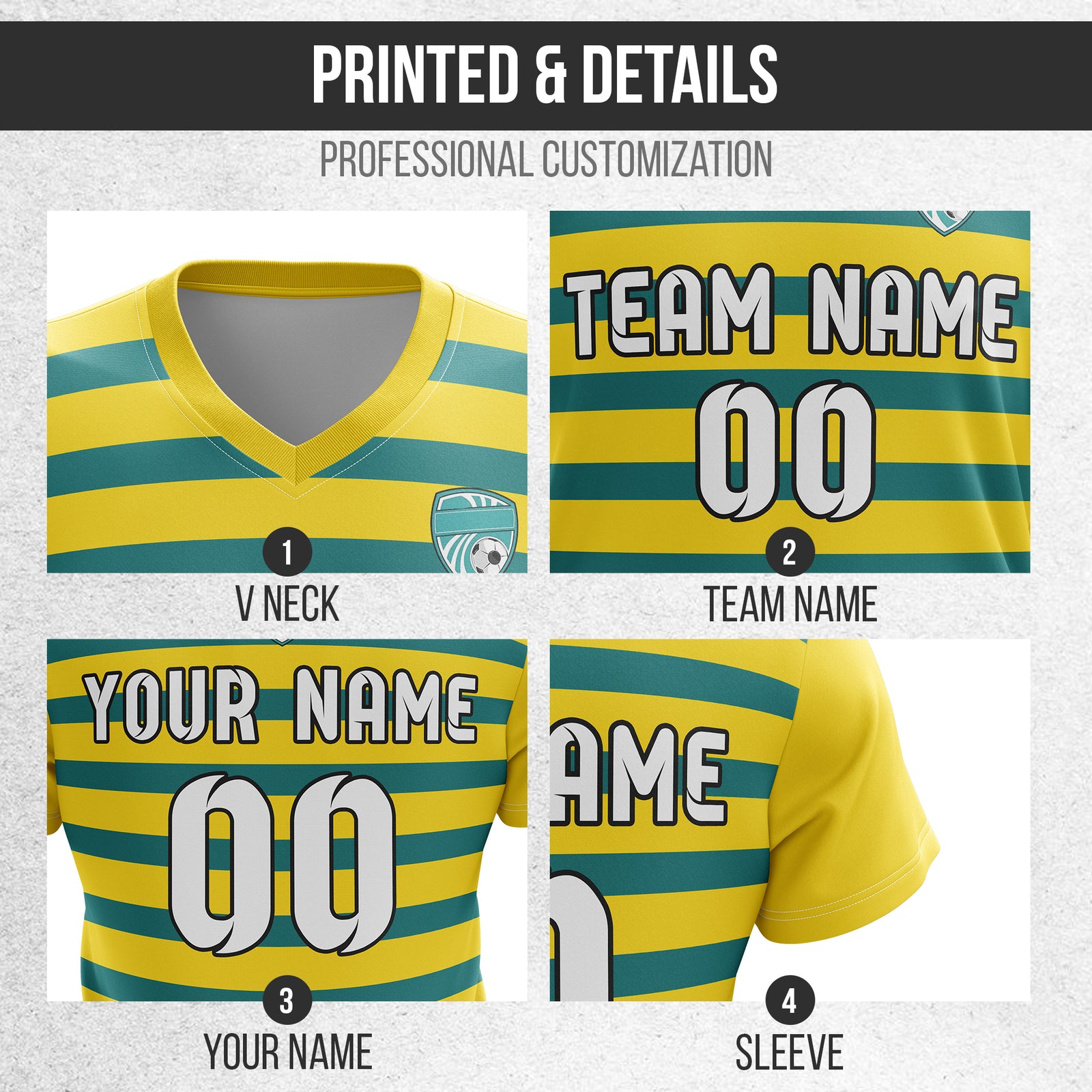 Soccer Jersey - V Neck - Stripe - Design 2 - Yellow