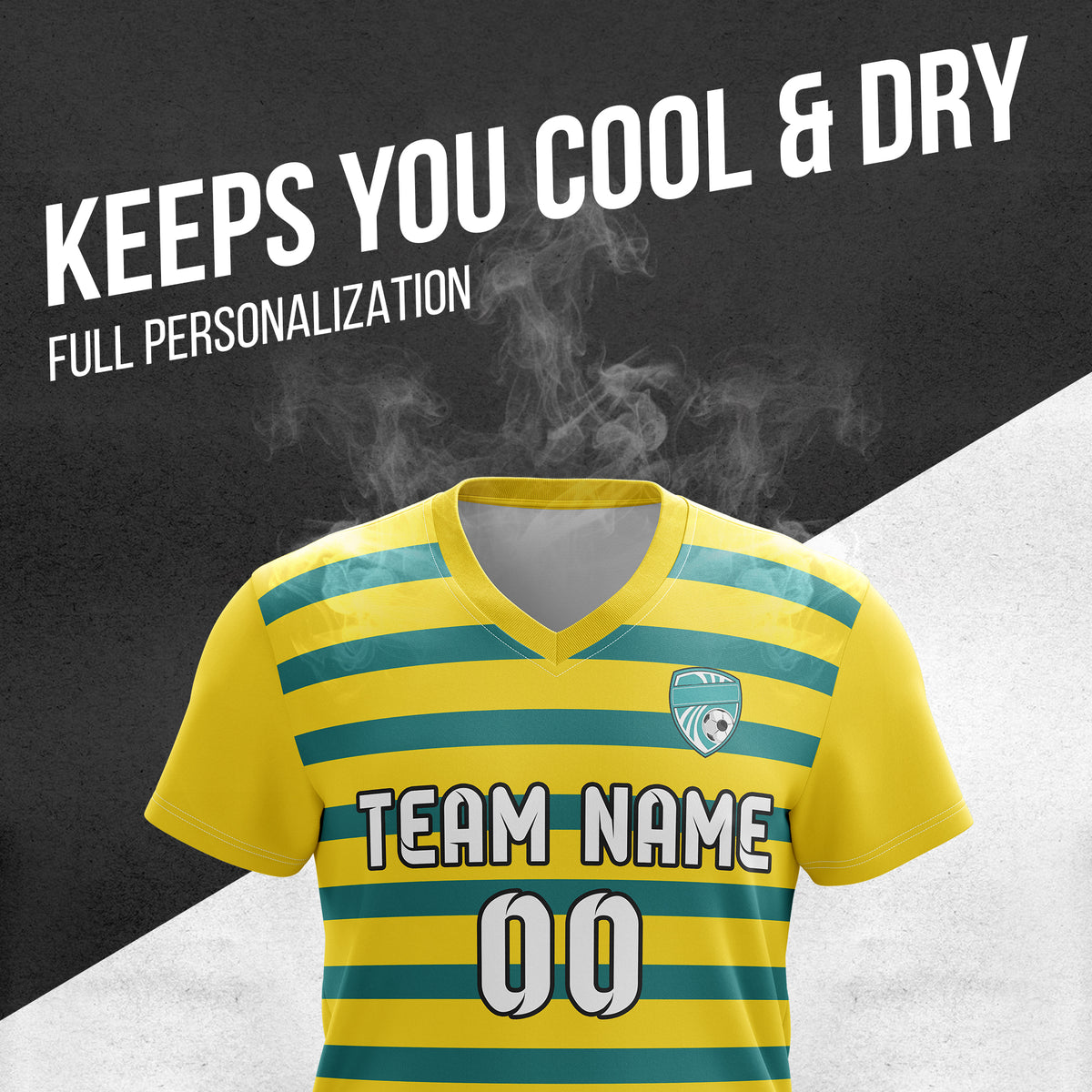 Soccer Jersey - V Neck - Stripe - Design 2 - Yellow