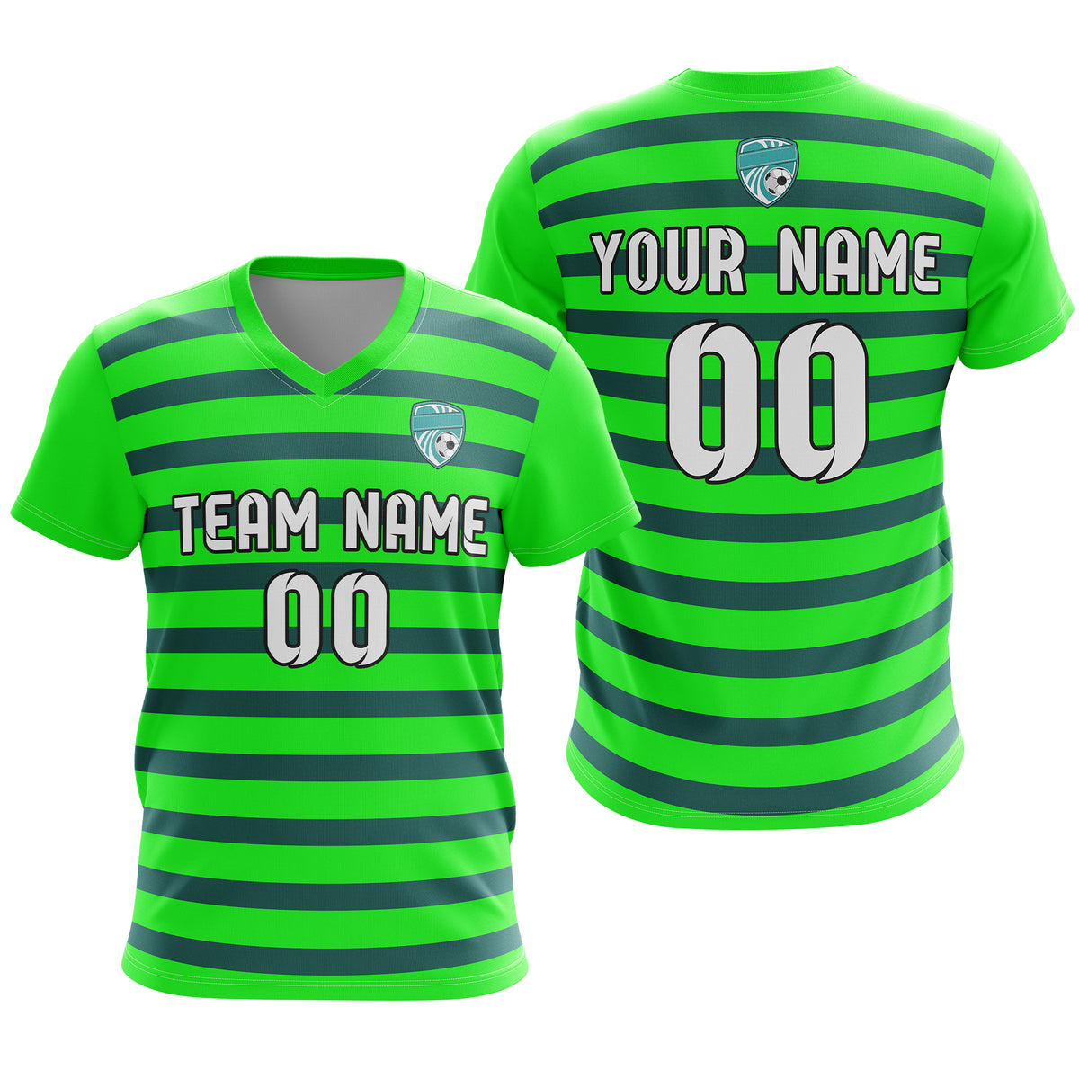 Soccer Jersey - V Neck - Stripe - Design 2 - neon Green