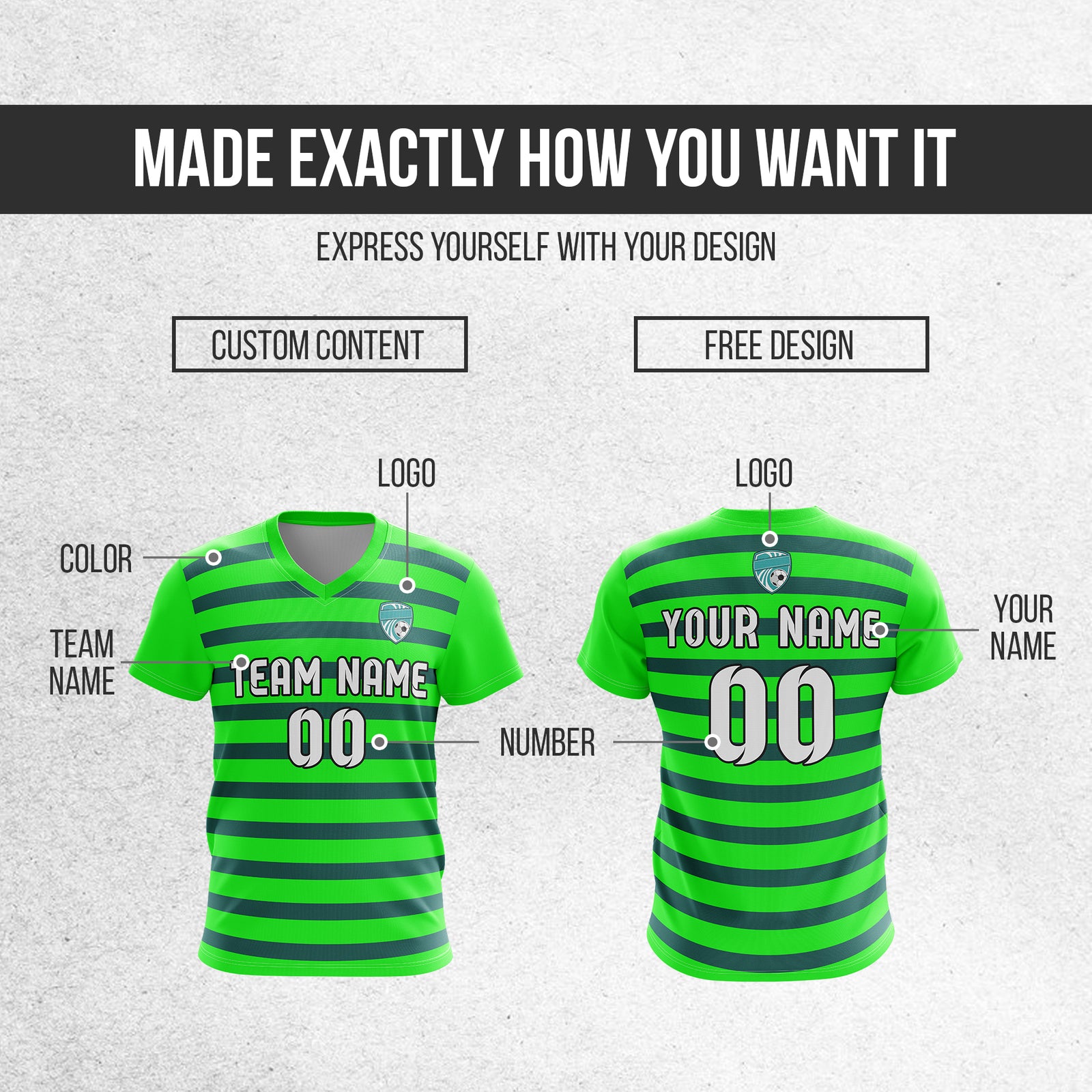 Soccer Jersey - V Neck - Stripe - Design 2 - neon Green