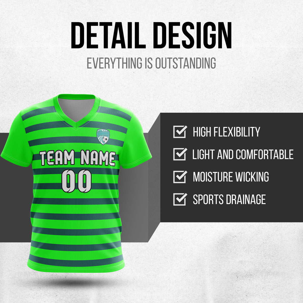 Soccer Jersey - V Neck - Stripe - Design 2 - neon Green