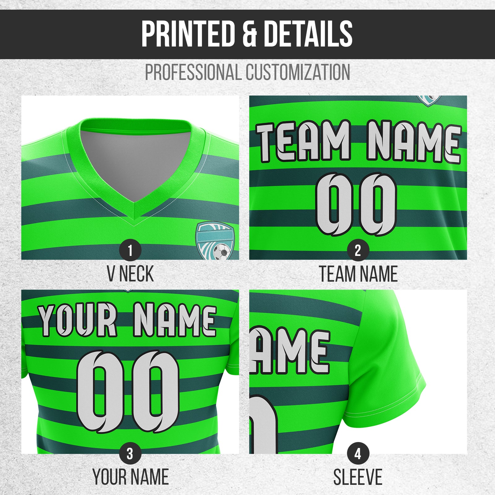 Soccer Jersey - V Neck - Stripe - Design 2 - neon Green