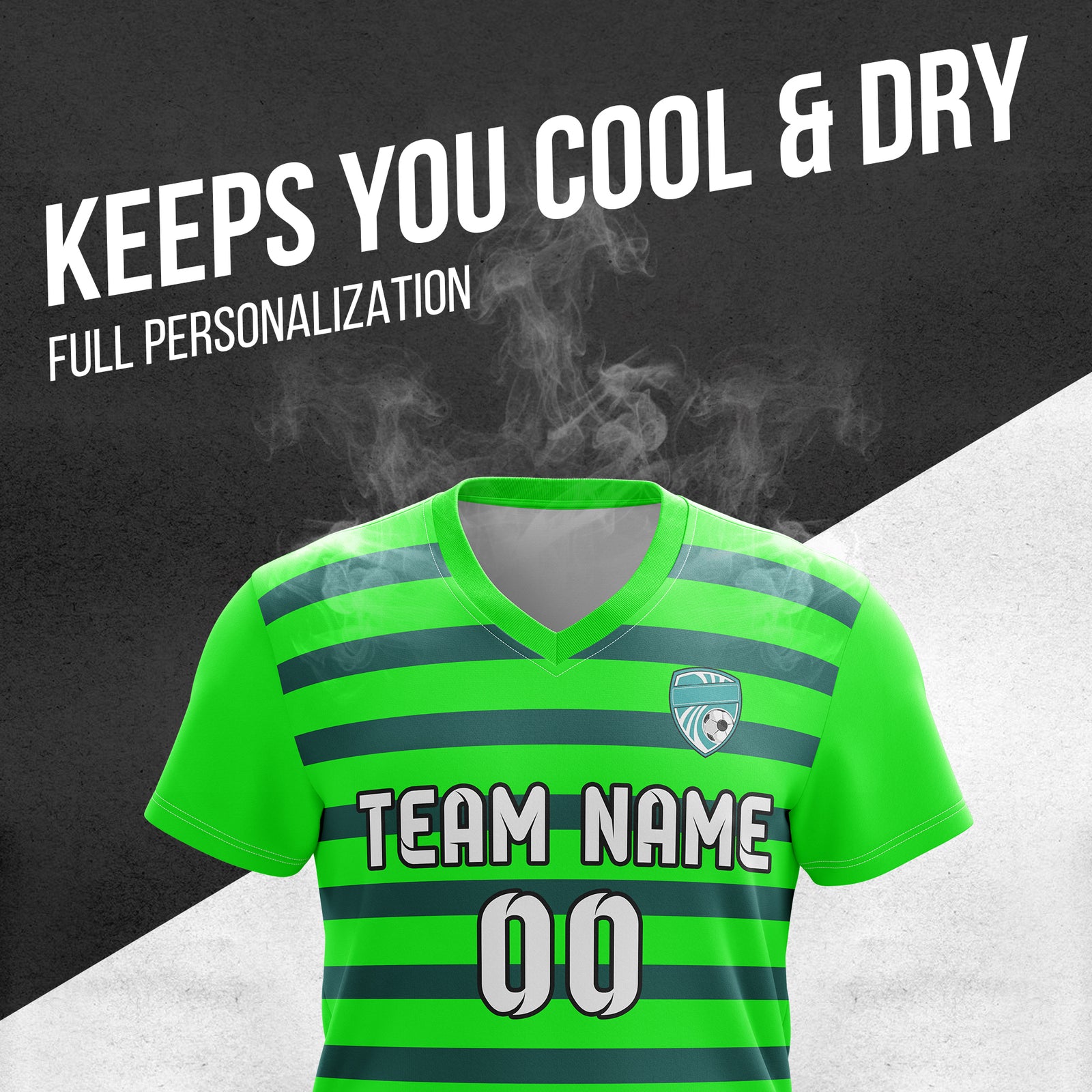 Soccer Jersey - V Neck - Stripe - Design 2 - neon Green