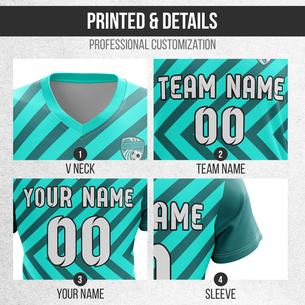 Soccer Jersey - V Neck - Stripe - Design 3 - Aqua