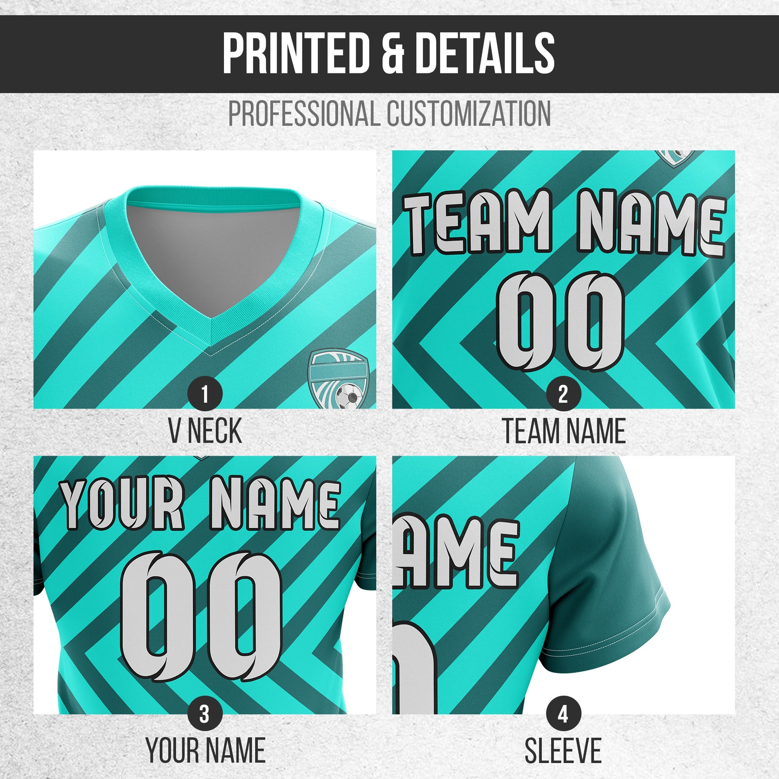 Soccer Jersey - V Neck - Stripe - Design 3 - Aqua