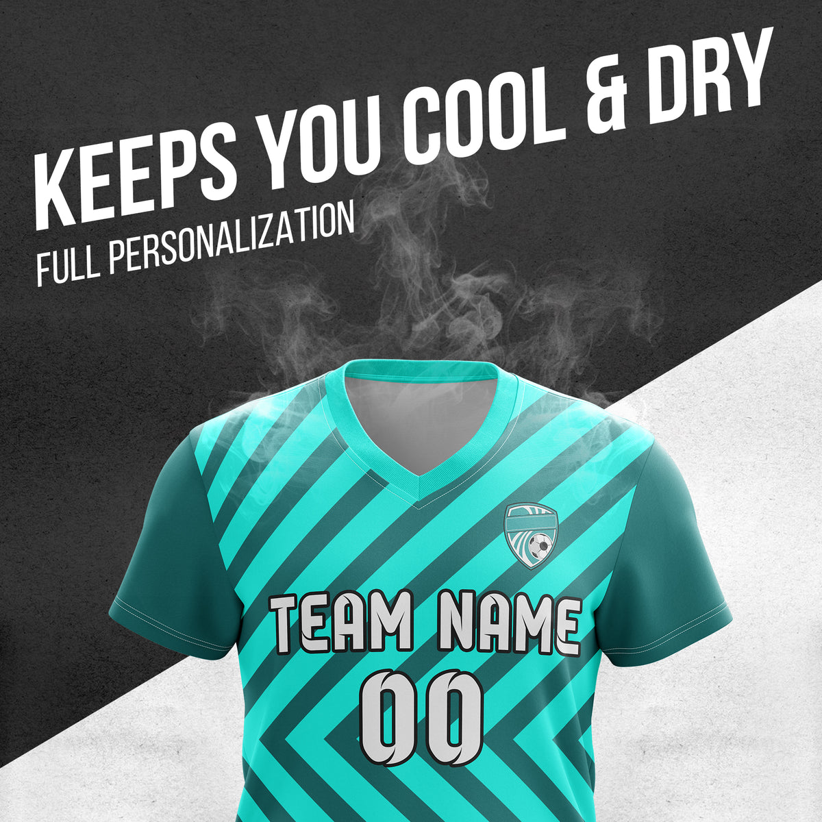 Soccer Jersey - V Neck - Stripe - Design 3 - Aqua