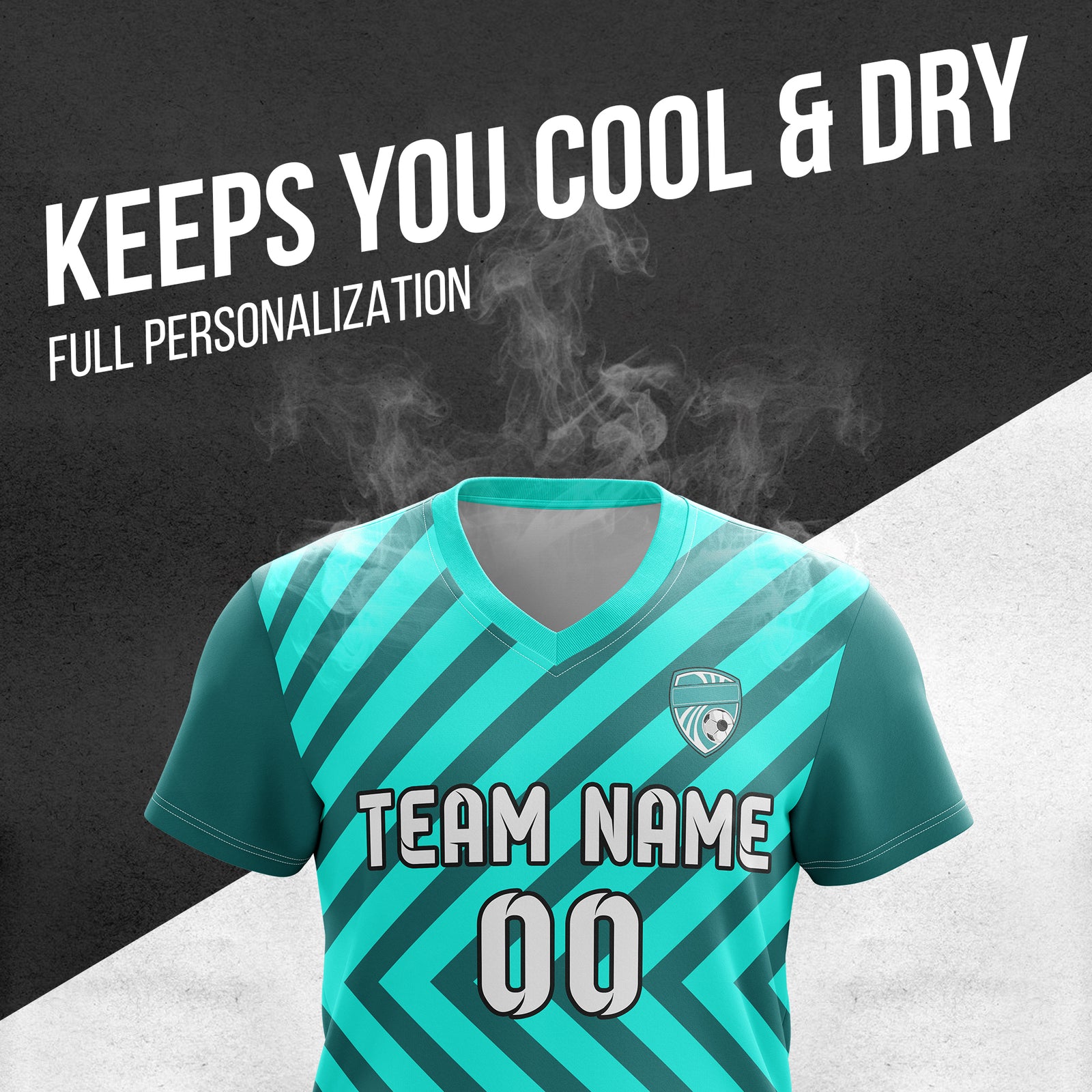 Soccer Jersey - V Neck - Stripe - Design 3 - Aqua