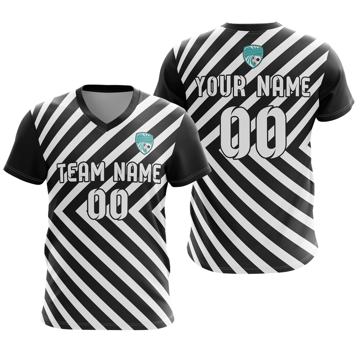 Soccer Jersey - V Neck - Stripe - Design 3 - Black