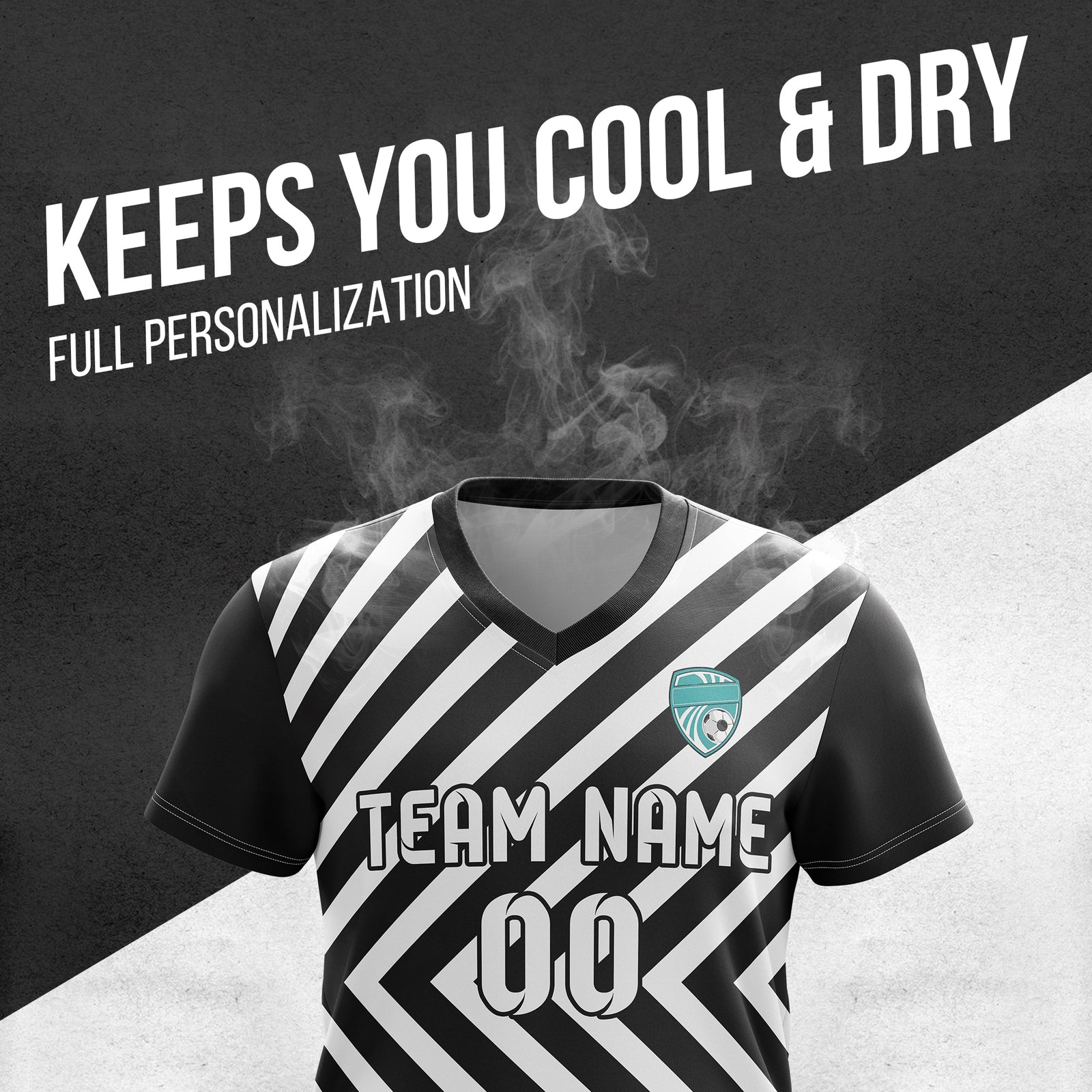 Soccer Jersey - V Neck - Stripe - Design 3 - Black