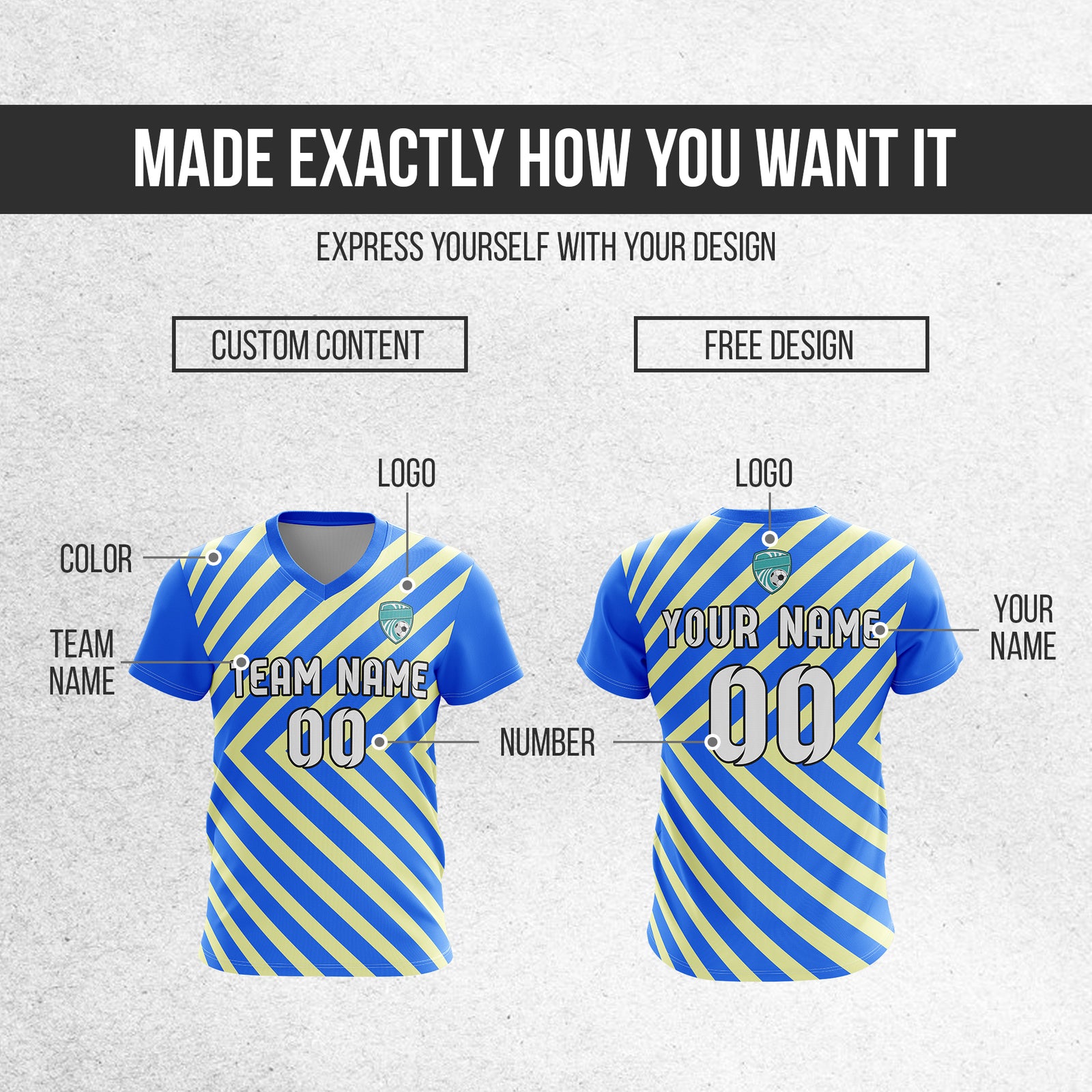 Soccer Jersey - V Neck - Stripe - Design 3 - Blue