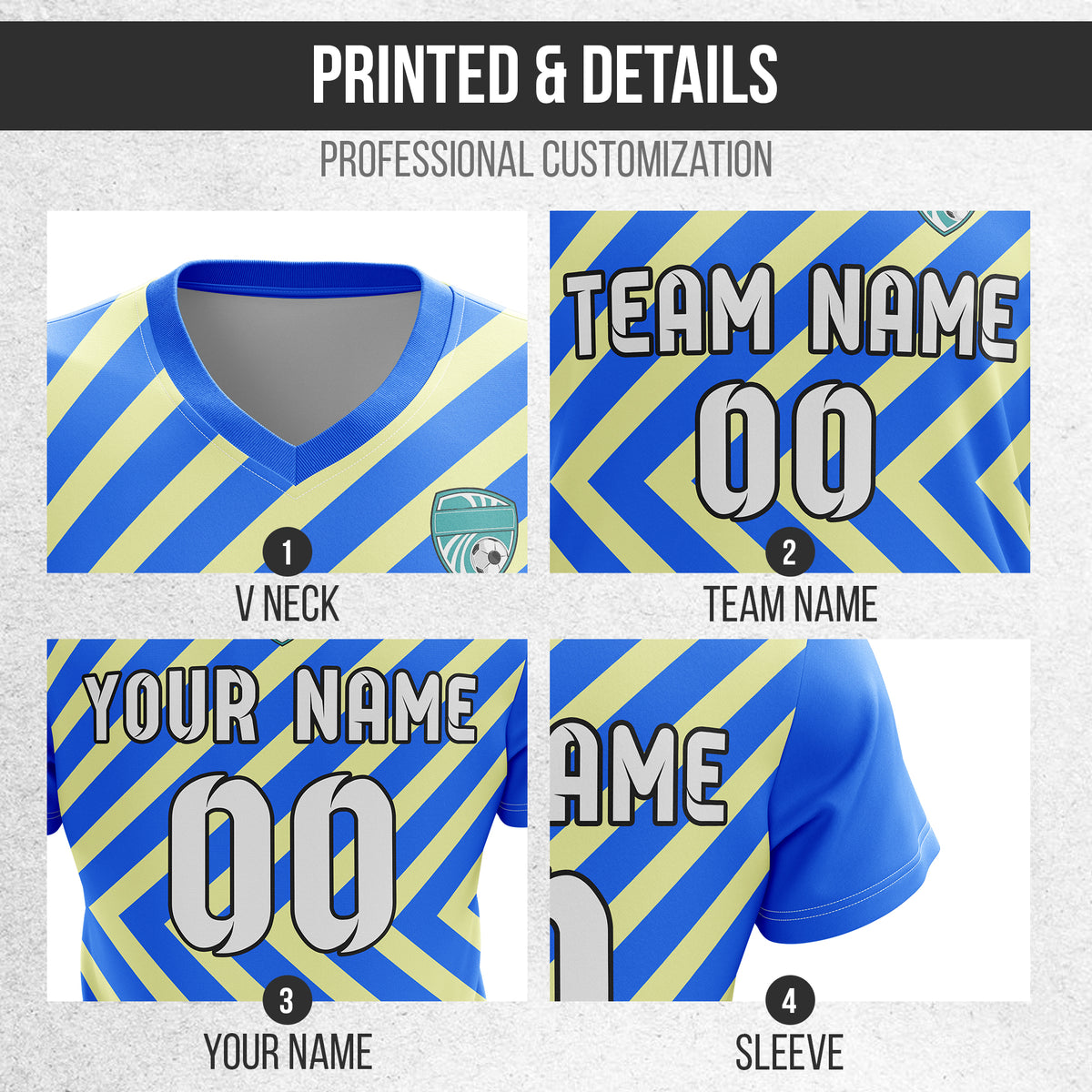 Soccer Jersey - V Neck - Stripe - Design 3 - Blue