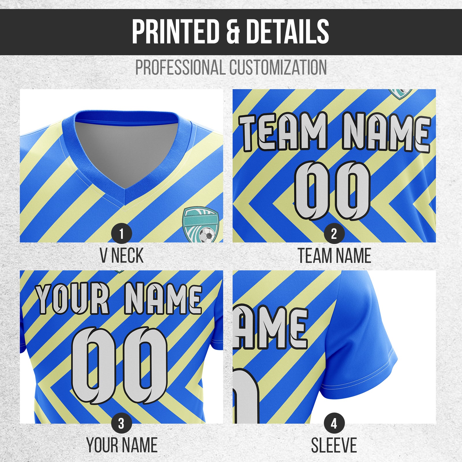 Soccer Jersey - V Neck - Stripe - Design 3 - Blue