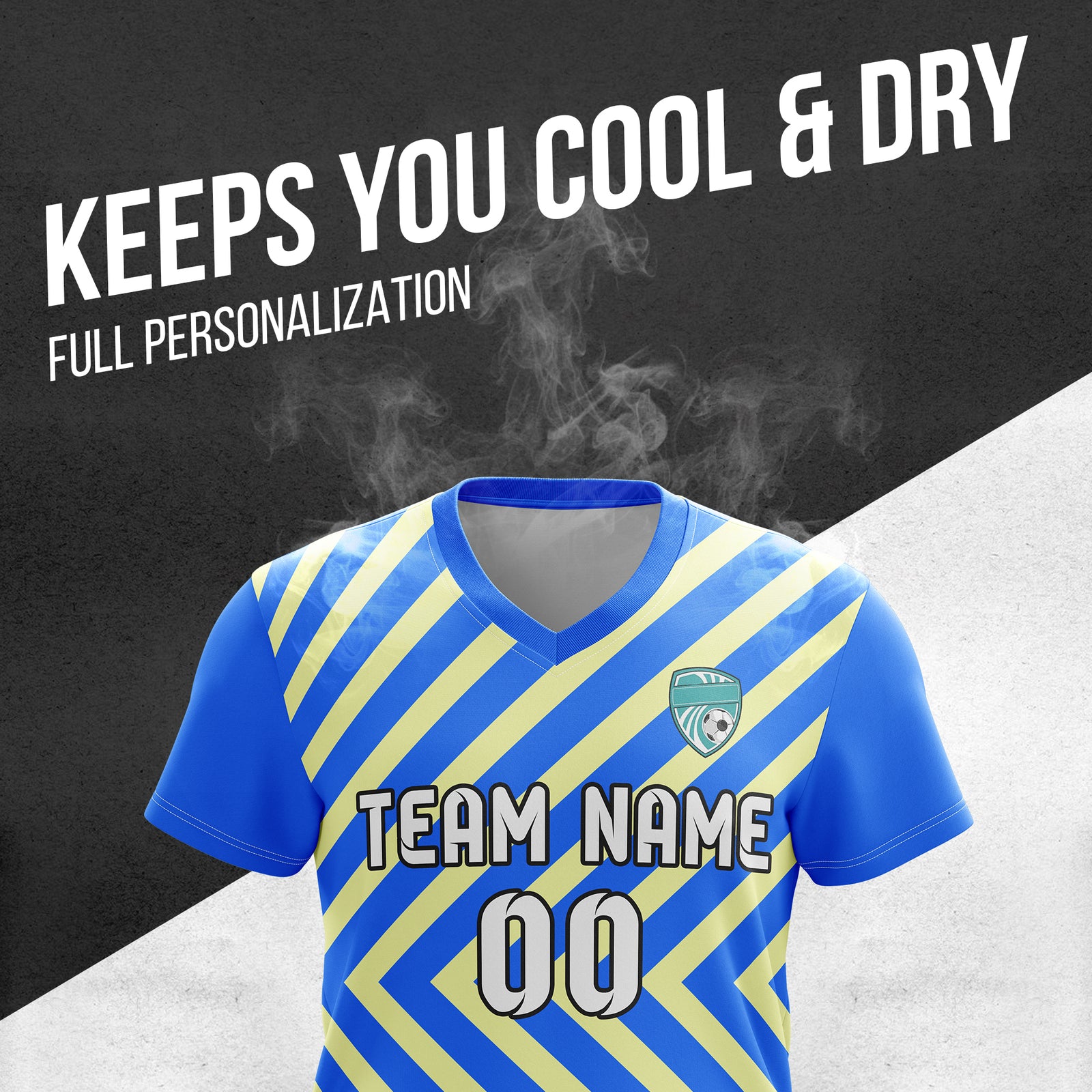 Soccer Jersey - V Neck - Stripe - Design 3 - Blue