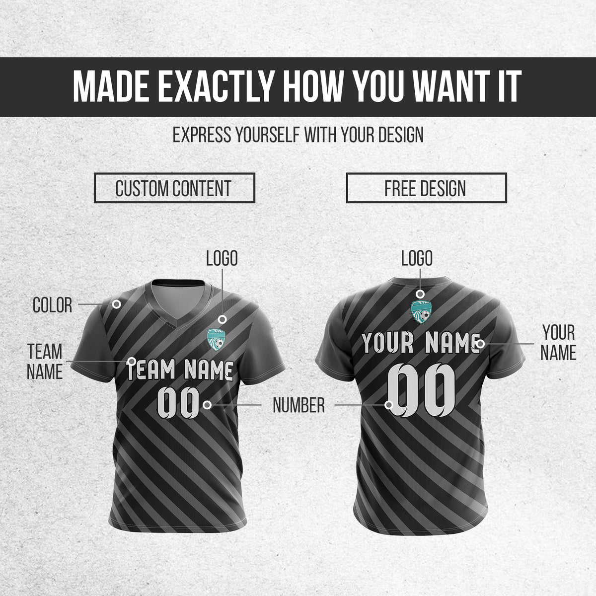 Soccer Jersey - V Neck - Stripe - Design 3 - Dark Grey