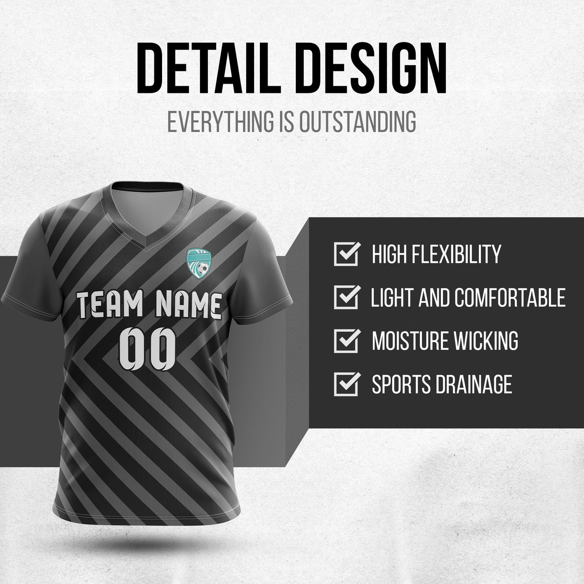 Soccer Jersey - V Neck - Stripe - Design 3 - Dark Grey