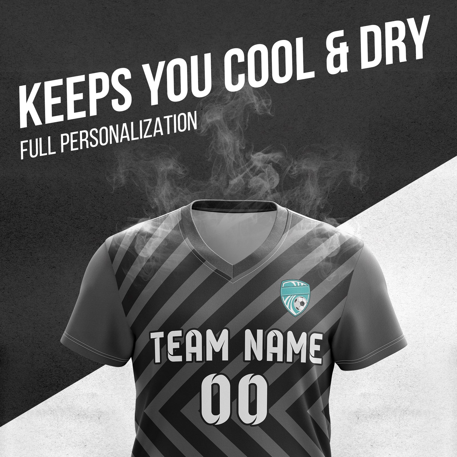 Soccer Jersey - V Neck - Stripe - Design 3 - Dark Grey