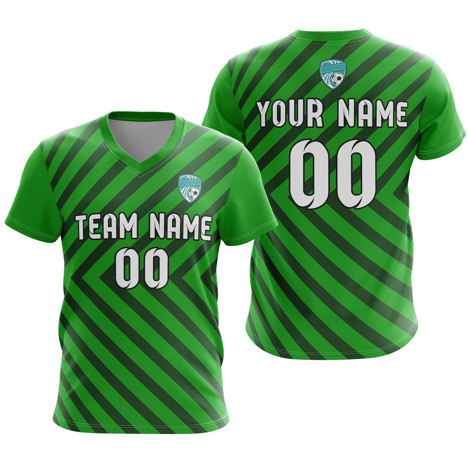 Soccer Jersey - V Neck - Stripe - Design 3 - Green
