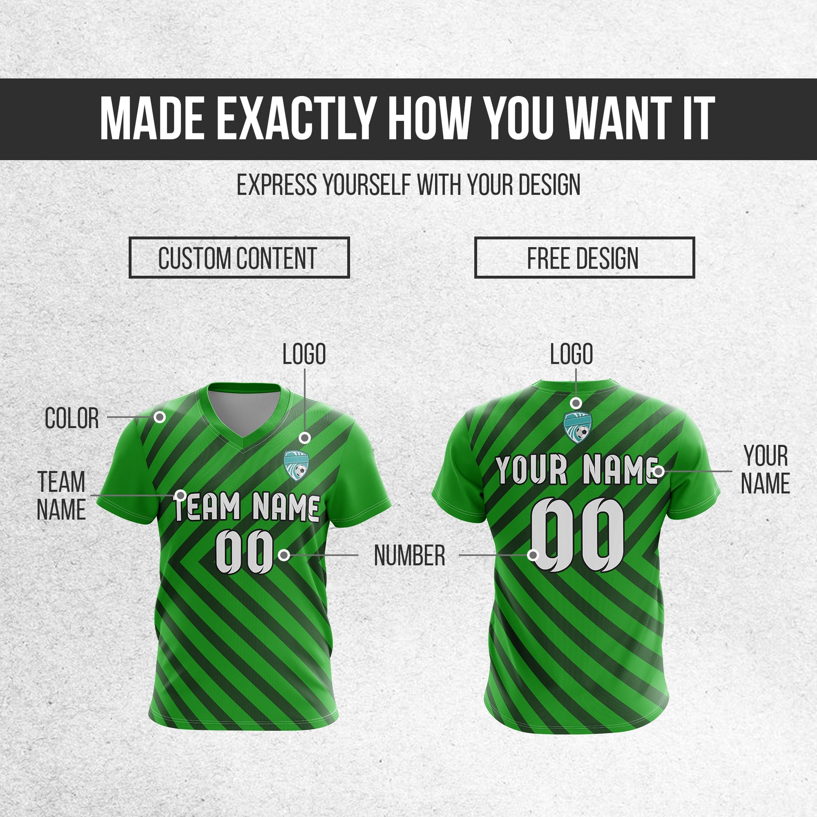 Soccer Jersey - V Neck - Stripe - Design 3 - Green