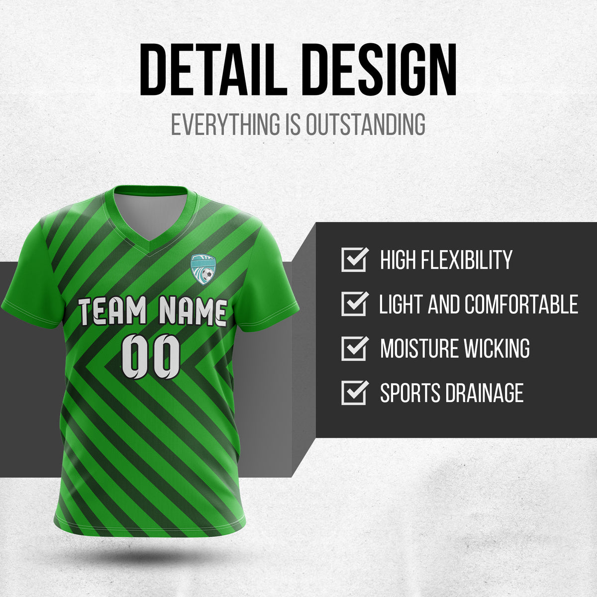 Soccer Jersey - V Neck - Stripe - Design 3 - Green