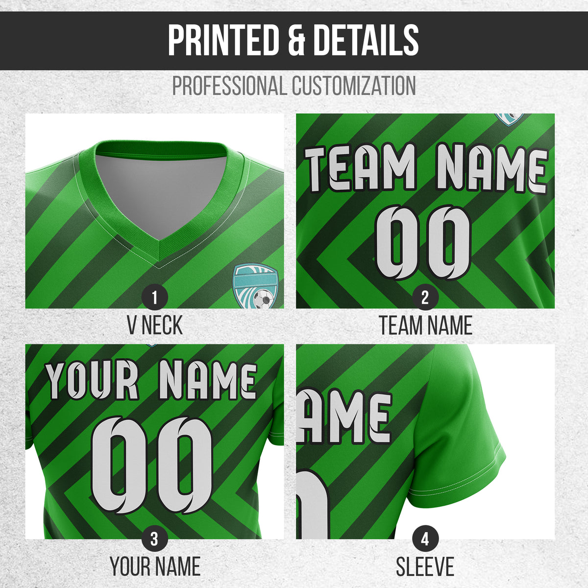 Soccer Jersey - V Neck - Stripe - Design 3 - Green