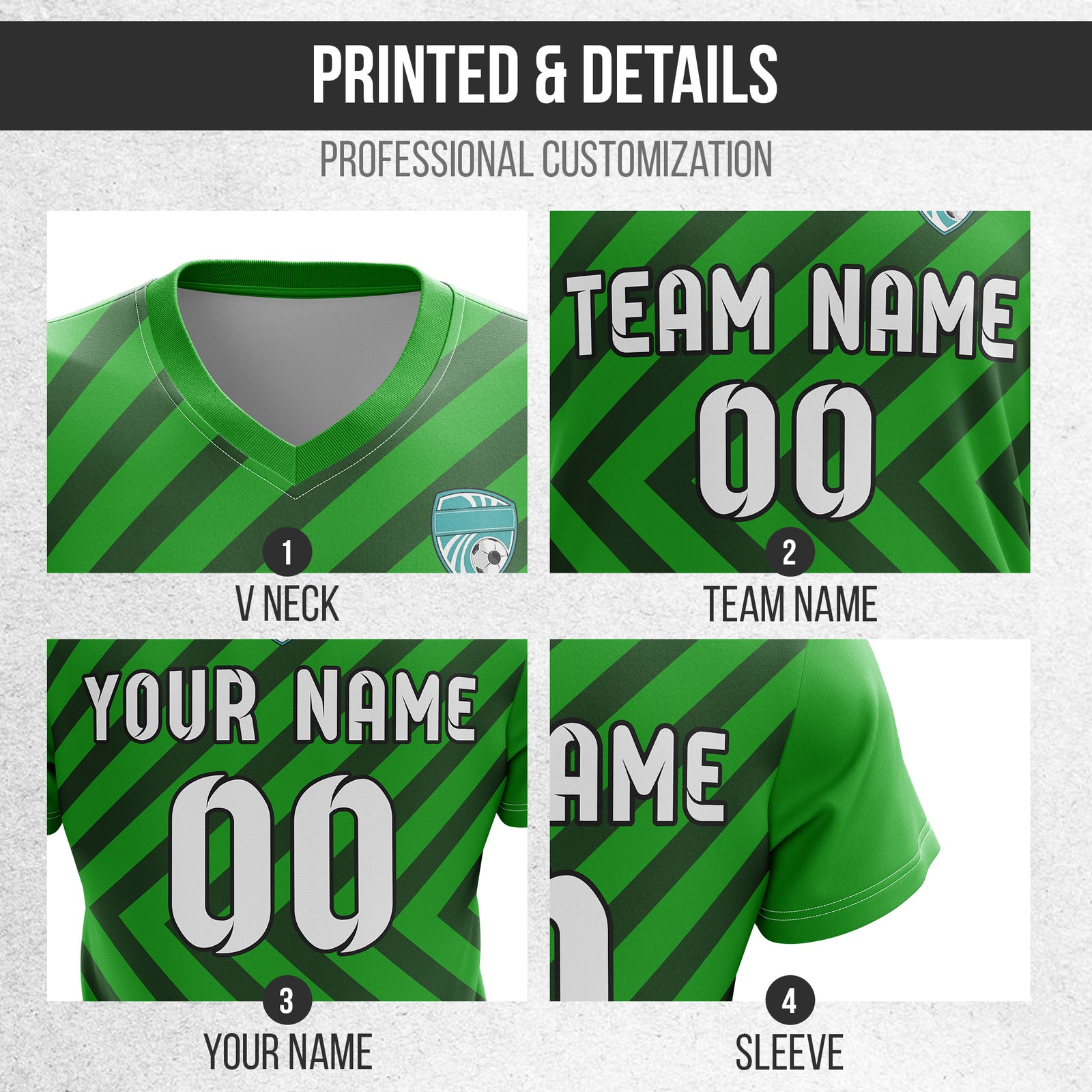 Soccer Jersey - V Neck - Stripe - Design 3 - Green