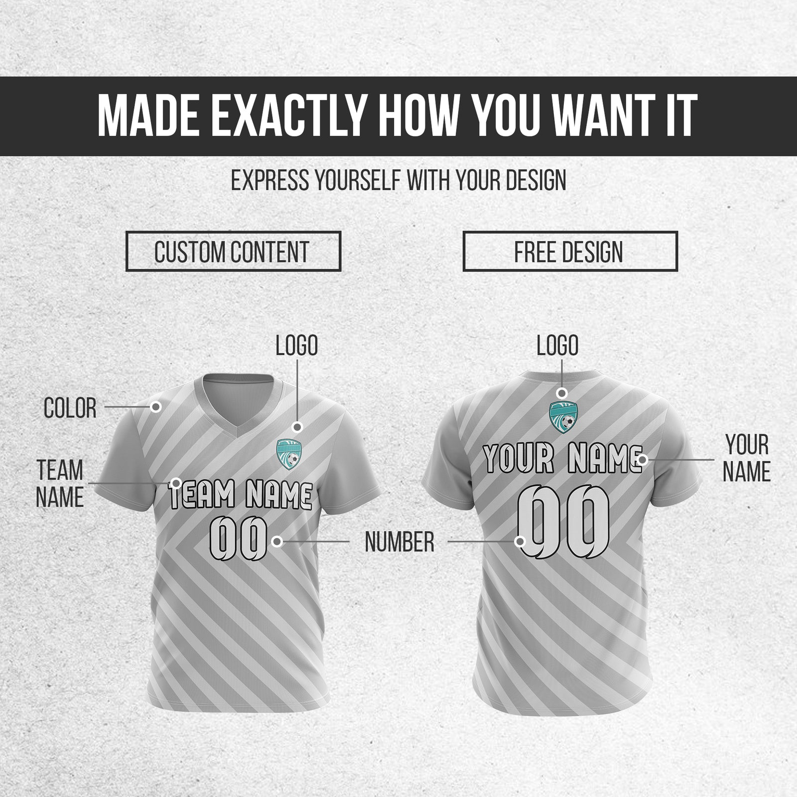 Soccer Jersey - V Neck - Stripe - Design 3 - Grey