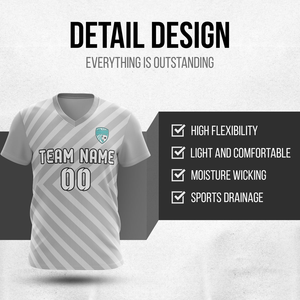 Soccer Jersey - V Neck - Stripe - Design 3 - Grey