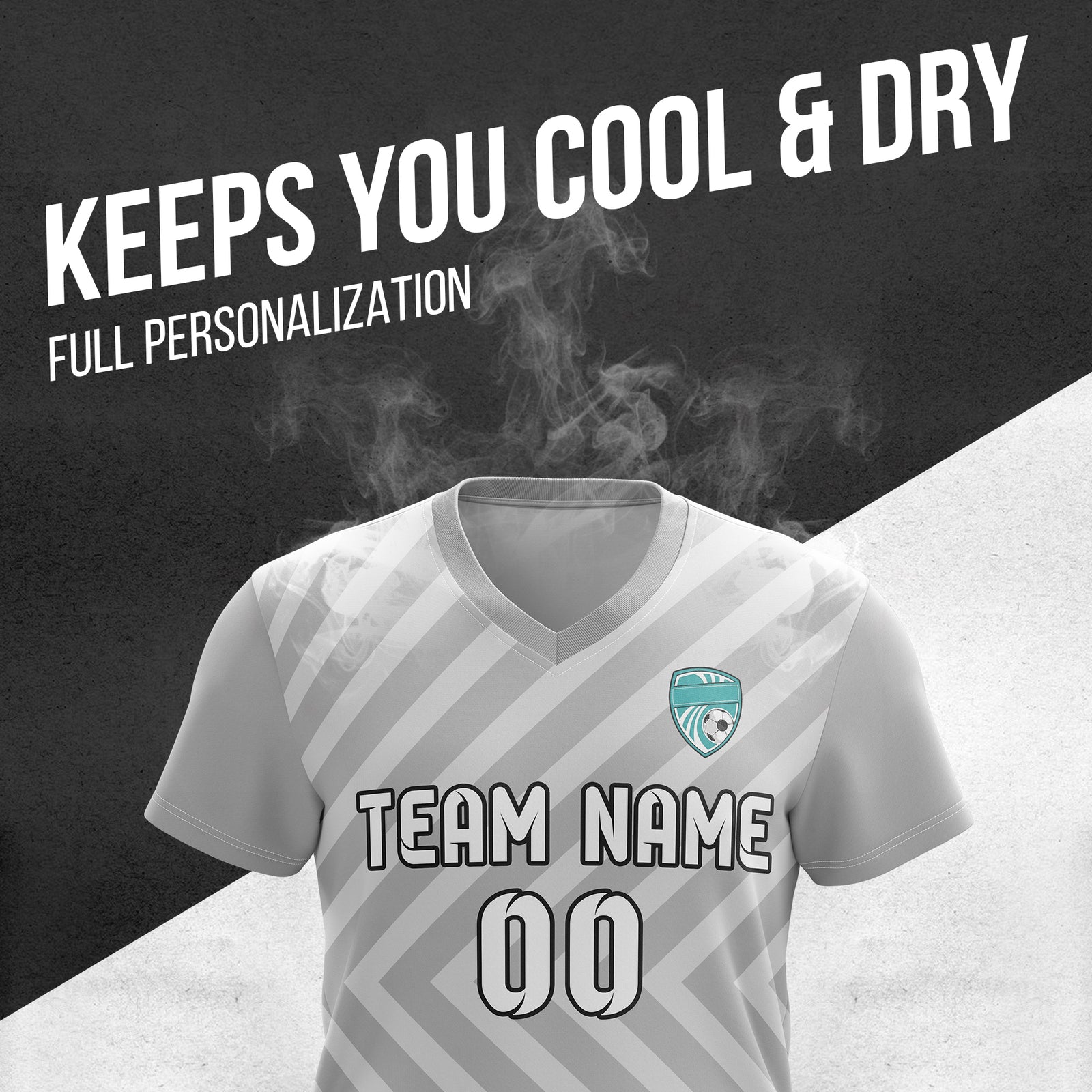 Soccer Jersey - V Neck - Stripe - Design 3 - Grey