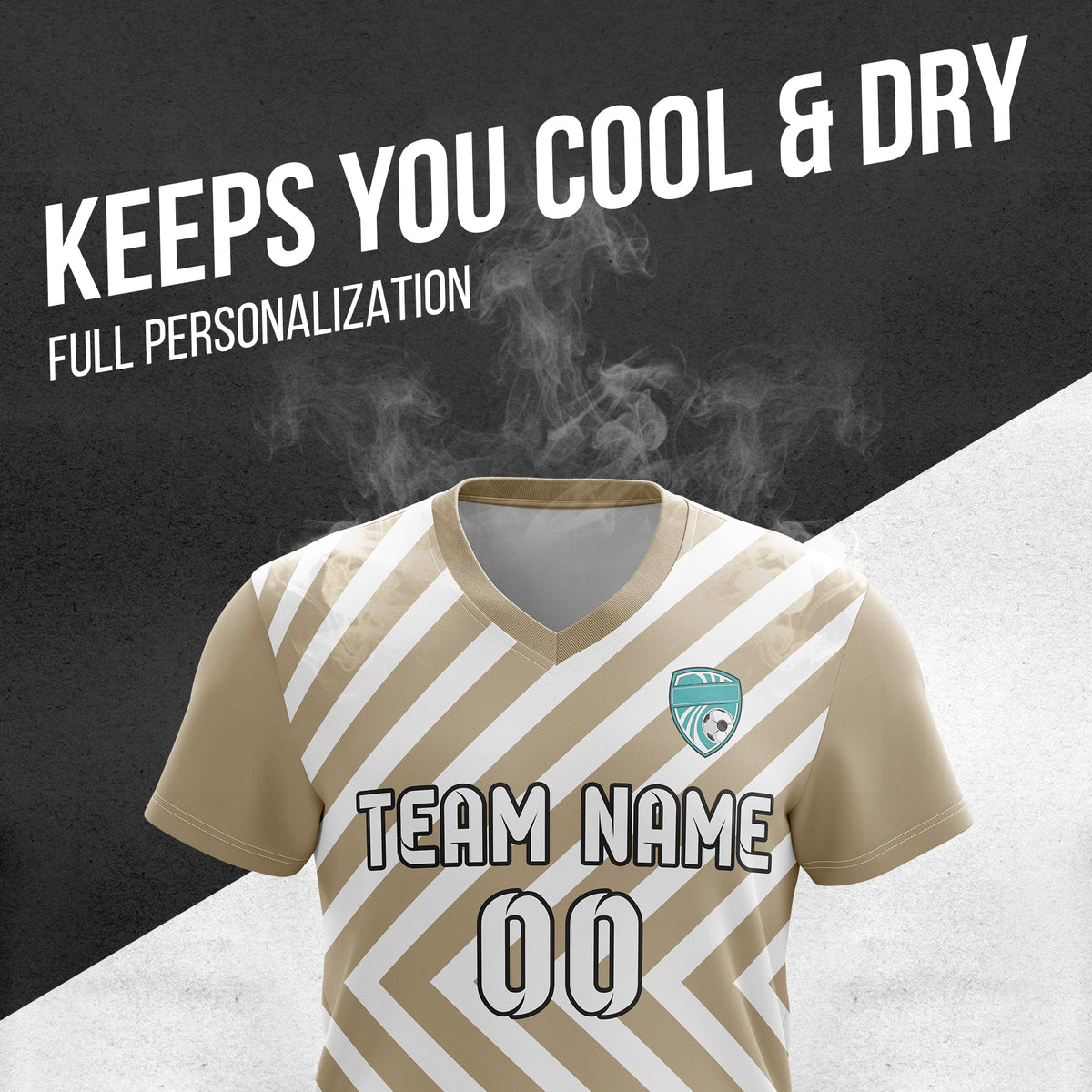 Soccer Jersey - V Neck - Stripe - Design 3 - Khakhii