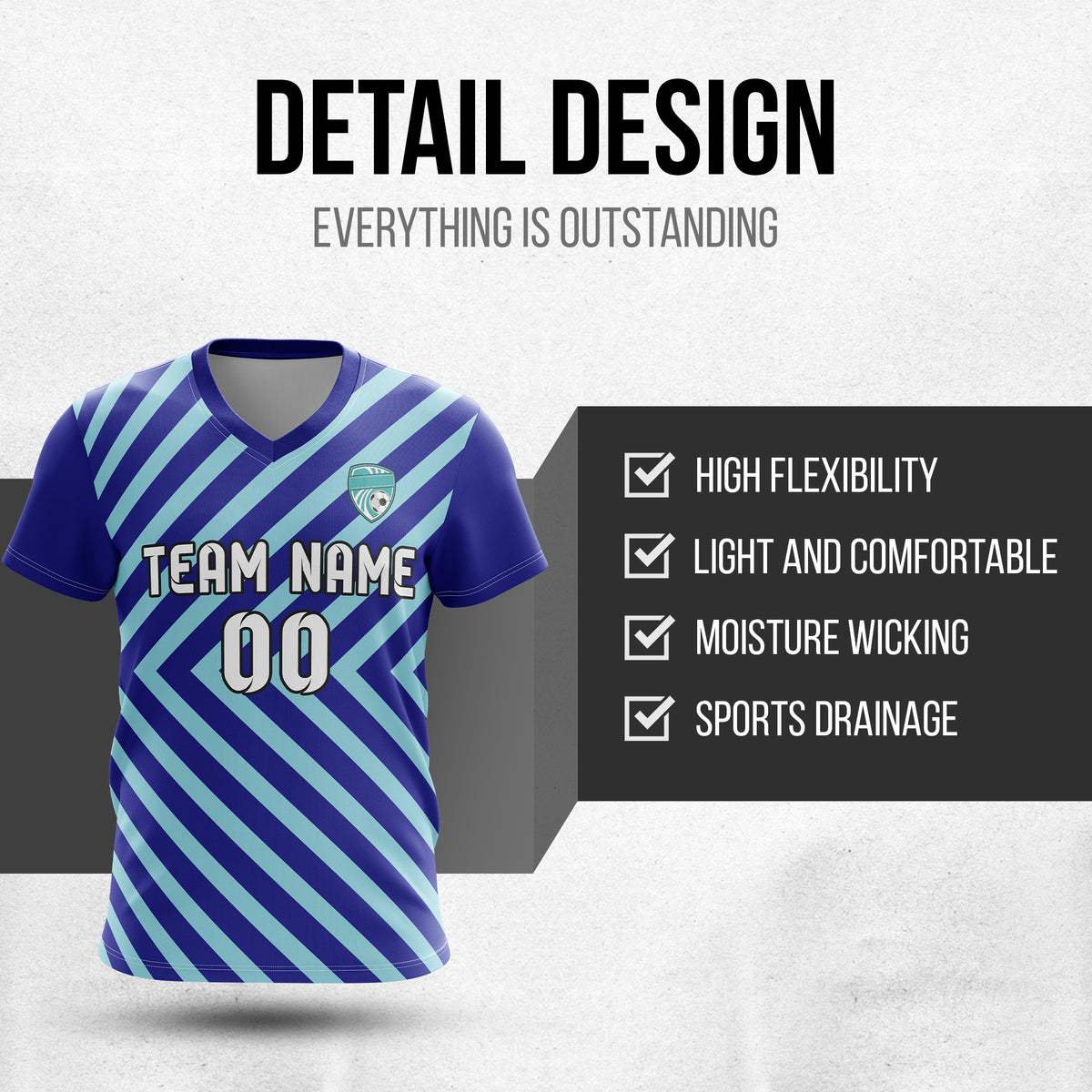 Soccer Jersey - V Neck - Stripe - Design 3 - Navy