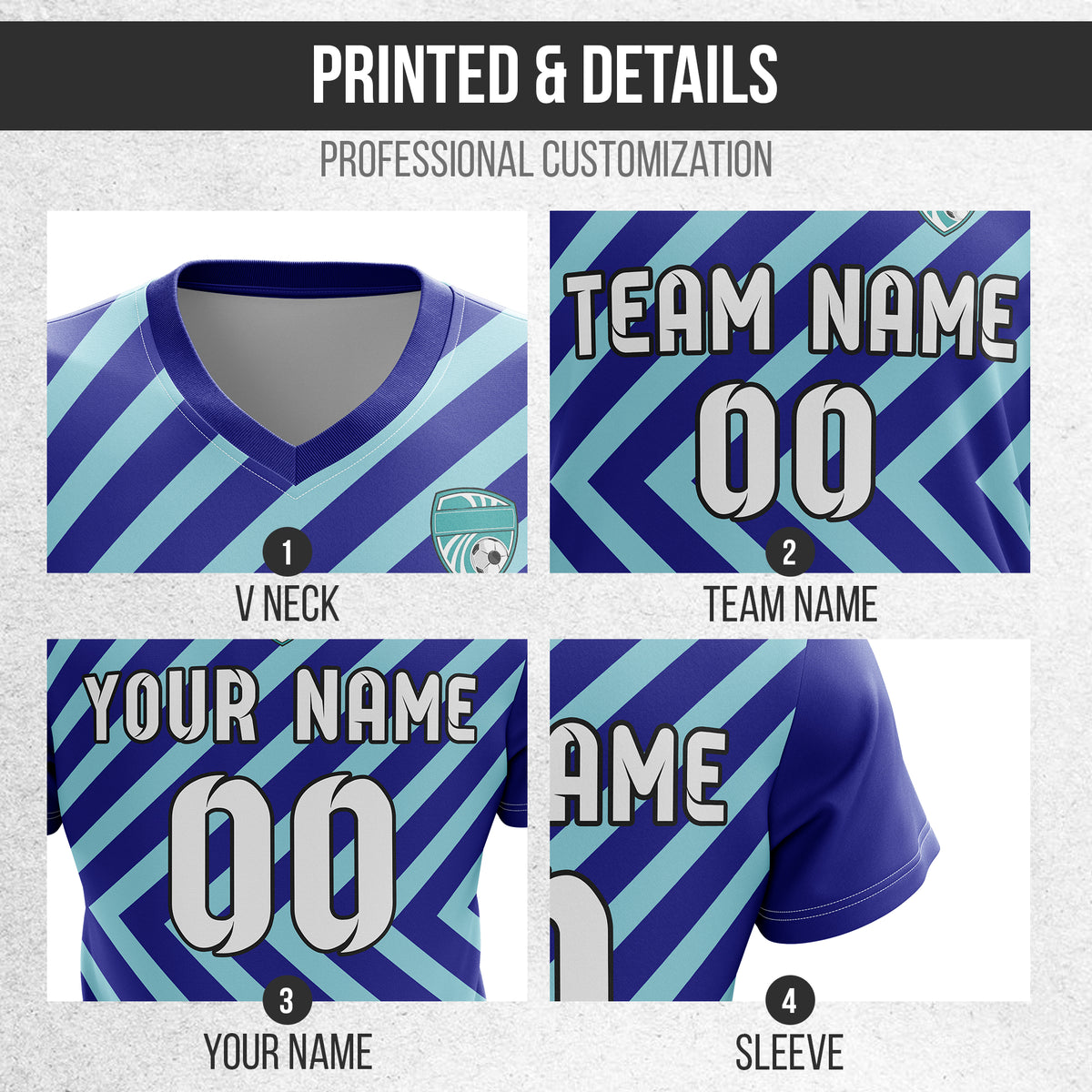 Soccer Jersey - V Neck - Stripe - Design 3 - Navy