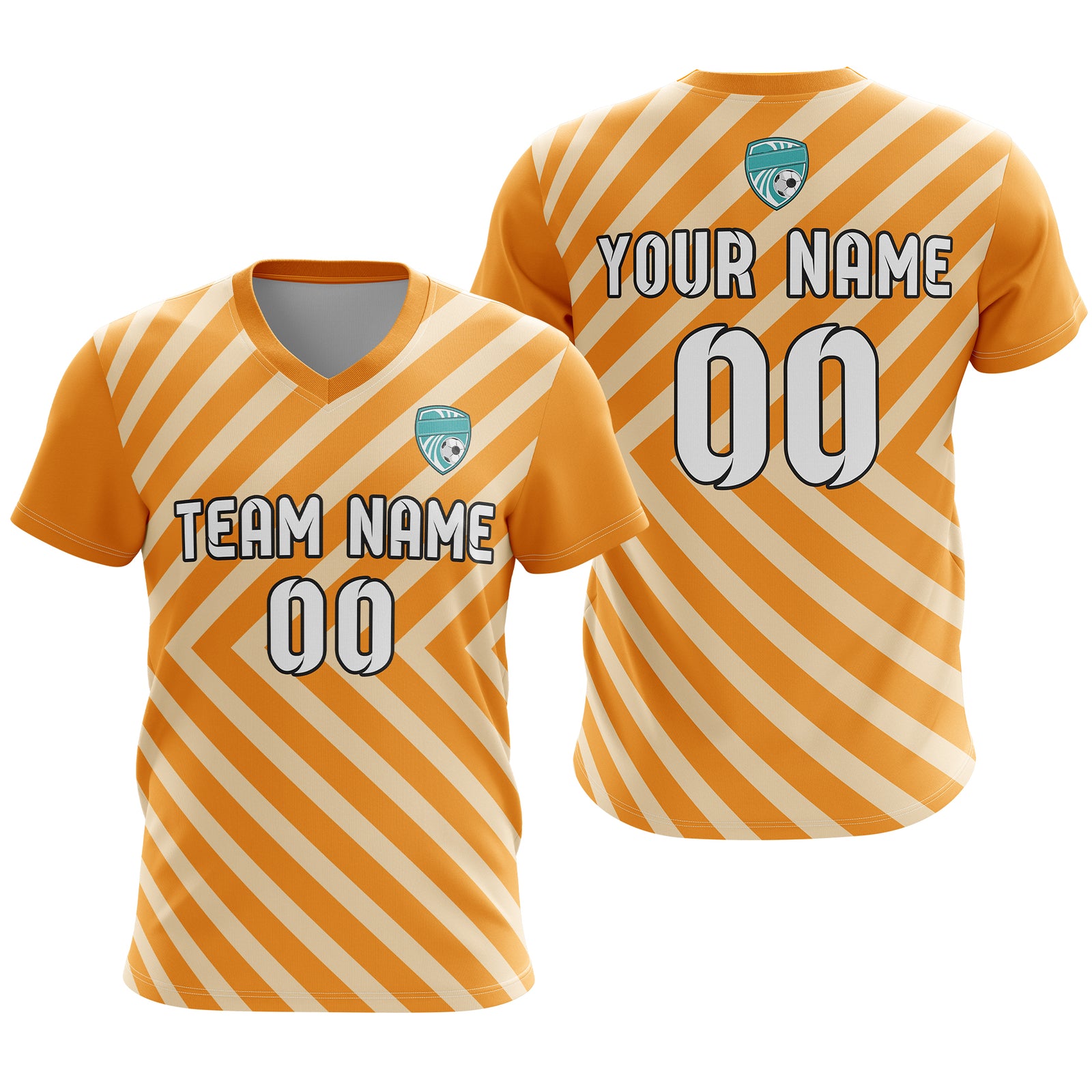 Soccer Jersey - V Neck - Stripe - Design 3 - Orange