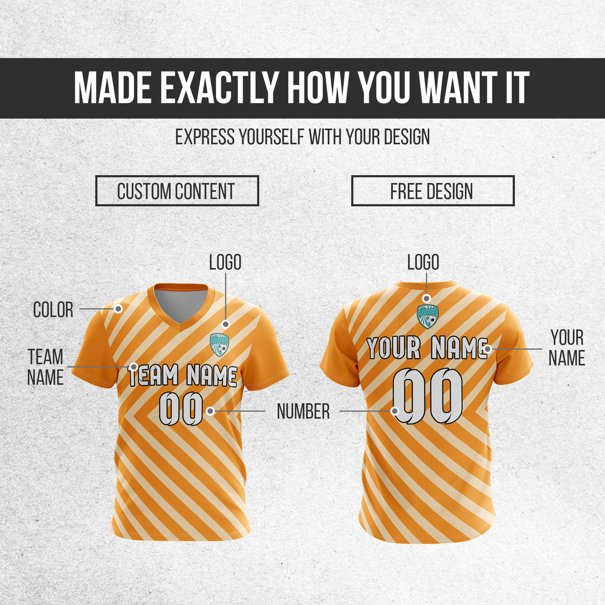 Soccer Jersey - V Neck - Stripe - Design 3 - Orange