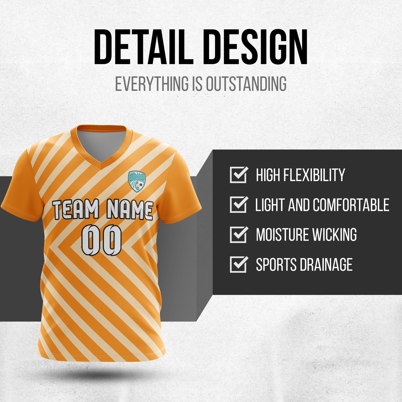 Soccer Jersey - V Neck - Stripe - Design 3 - Orange