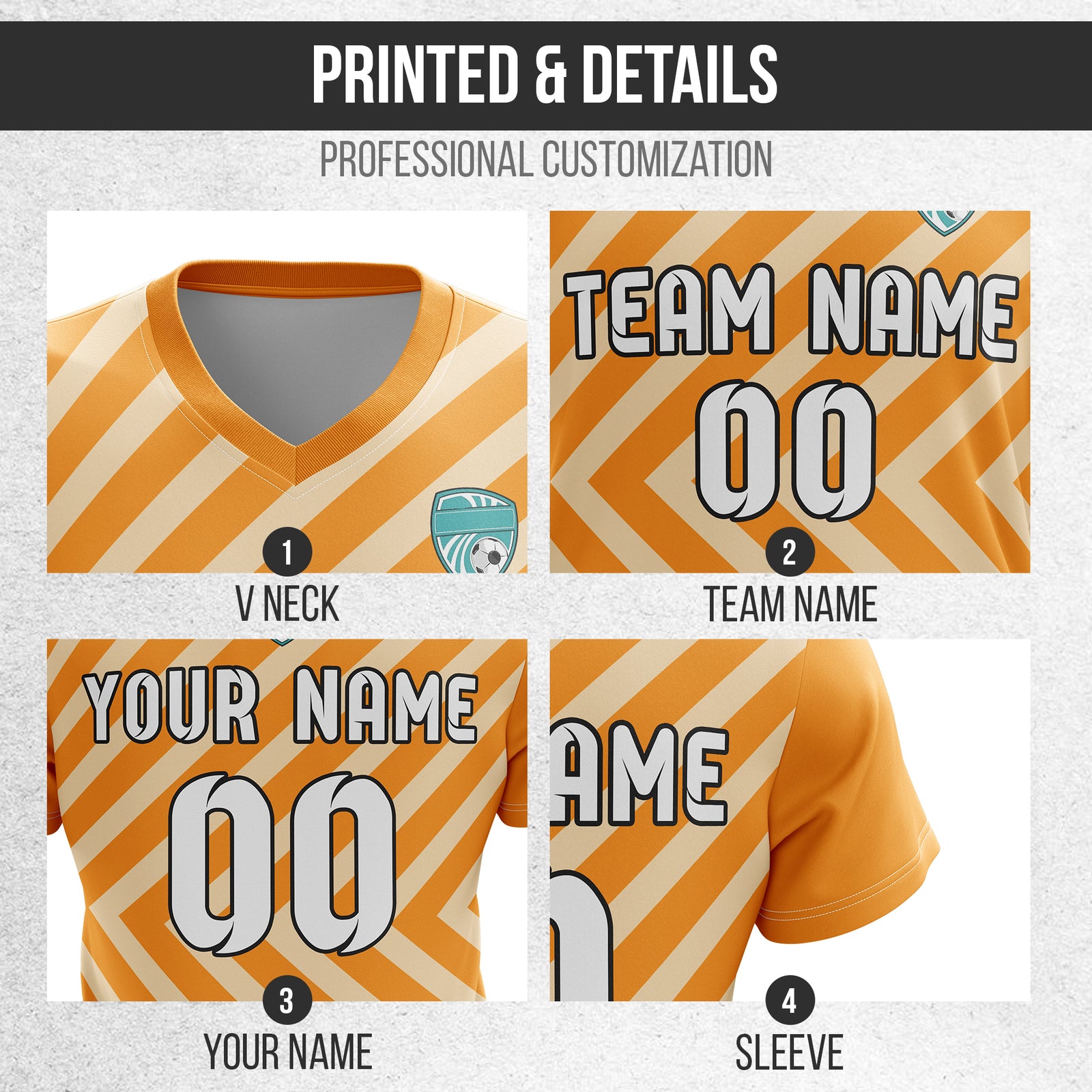Soccer Jersey - V Neck - Stripe - Design 3 - Orange