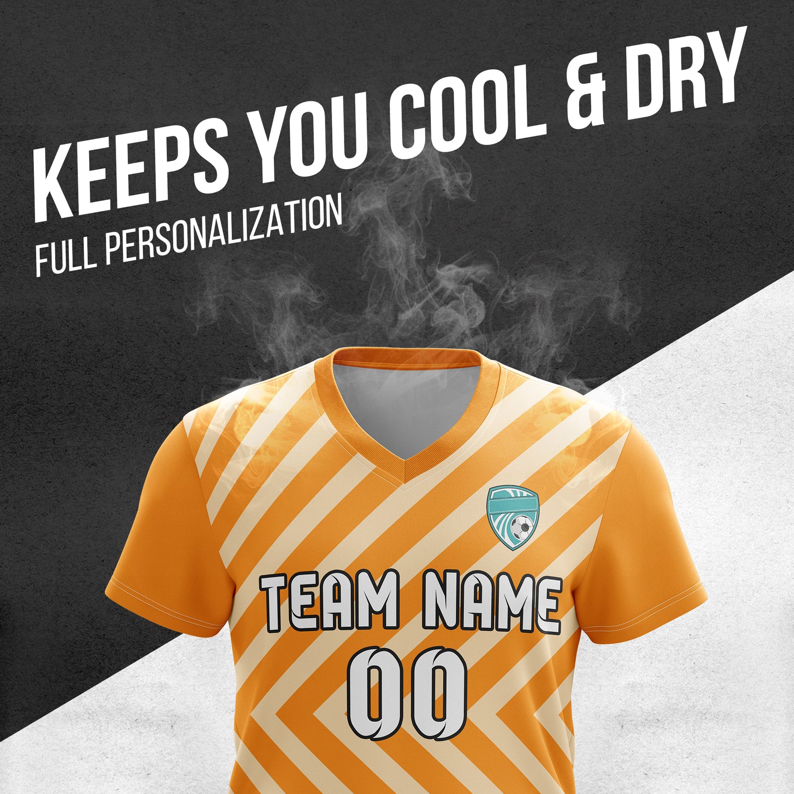 Soccer Jersey - V Neck - Stripe - Design 3 - Orange