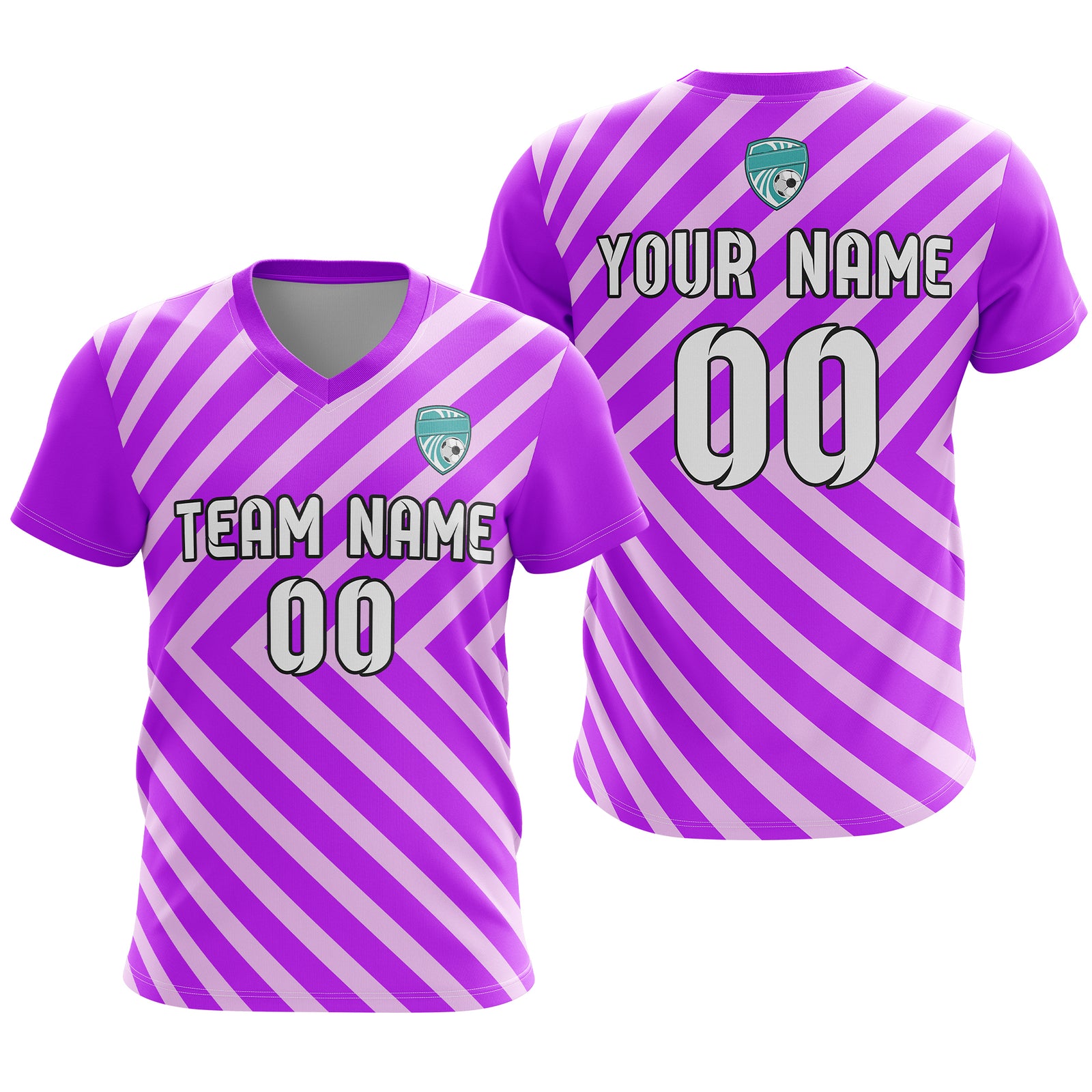 Soccer Jersey - V Neck - Stripe - Design 3 - Purple