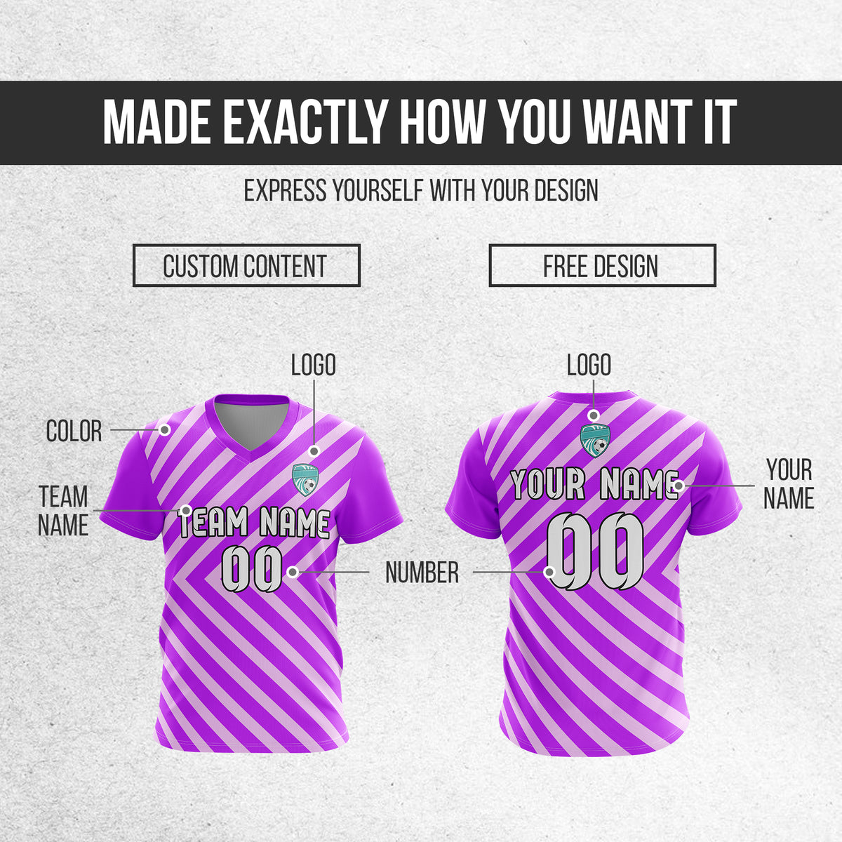 Soccer Jersey - V Neck - Stripe - Design 3 - Purple