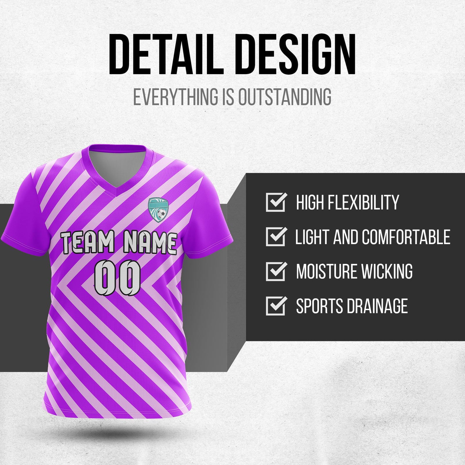 Soccer Jersey - V Neck - Stripe - Design 3 - Purple