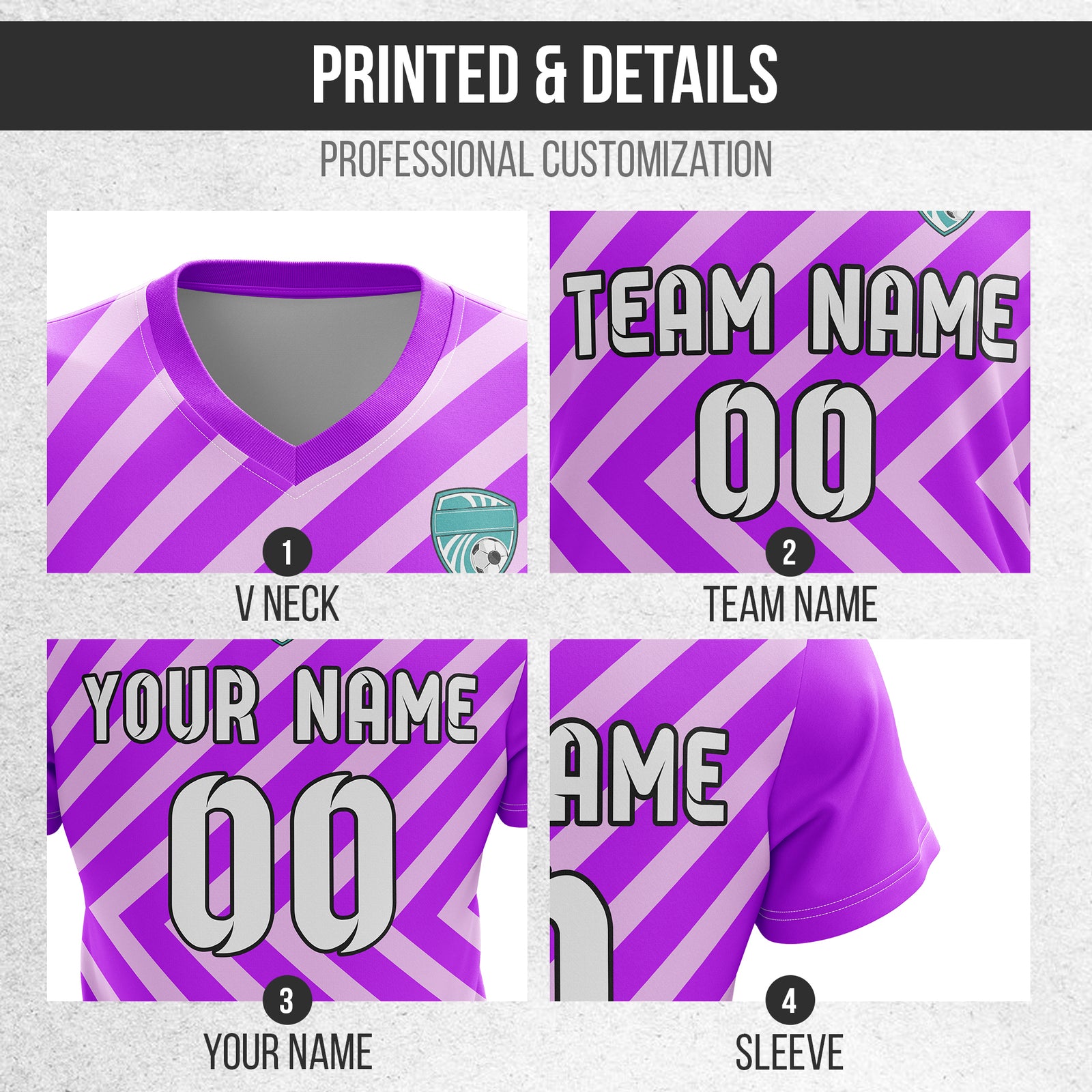 Soccer Jersey - V Neck - Stripe - Design 3 - Purple