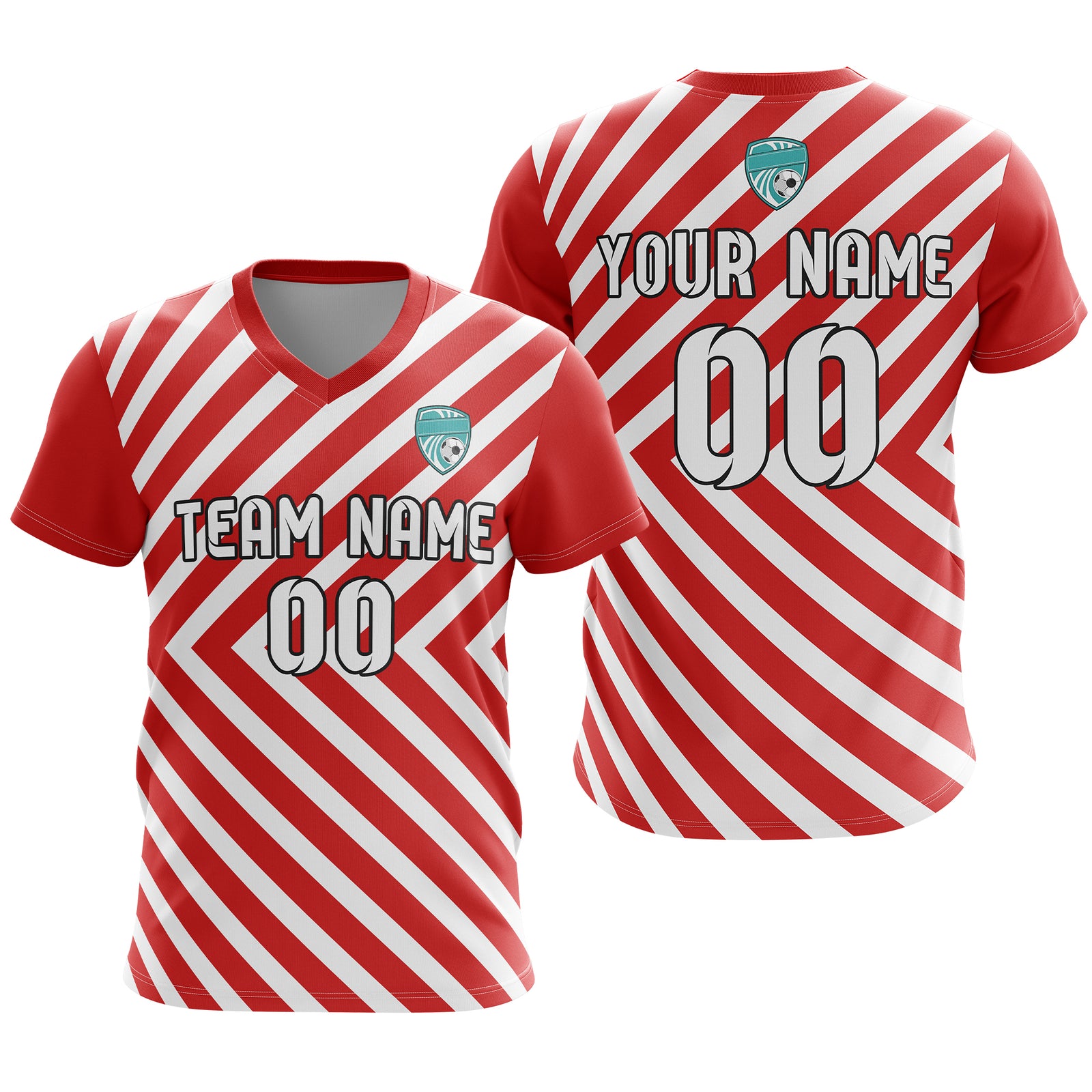 Soccer Jersey - V Neck - Stripe - Design 3 - Red
