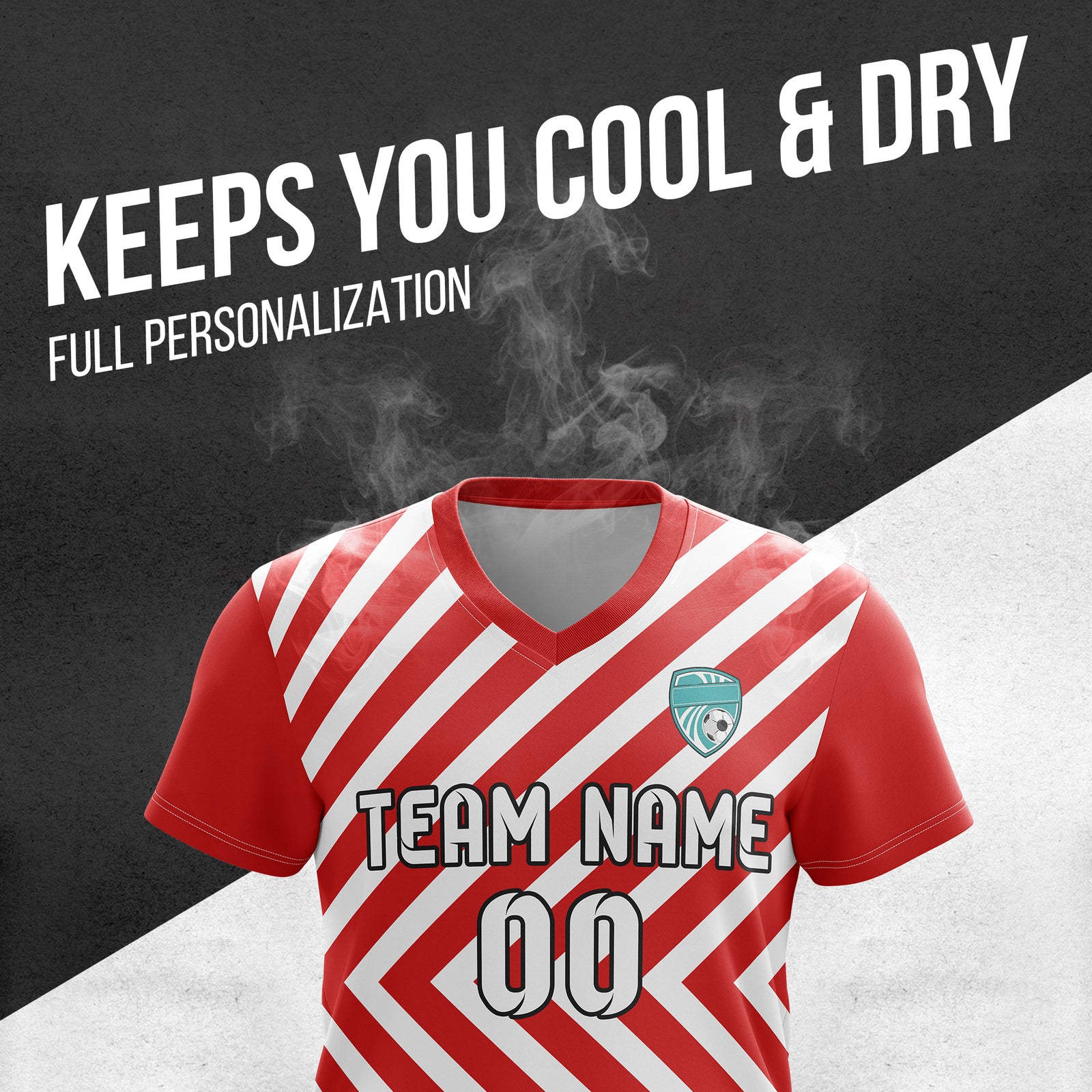 Soccer Jersey - V Neck - Stripe - Design 3 - Red