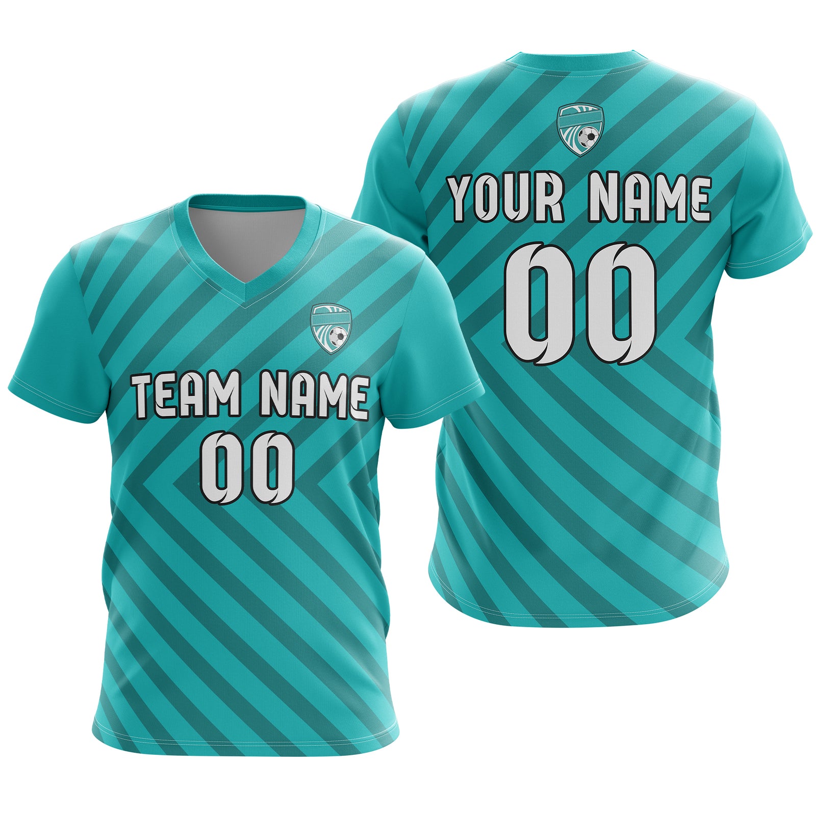 Soccer Jersey - V Neck - Stripe - Design 3 - Teal