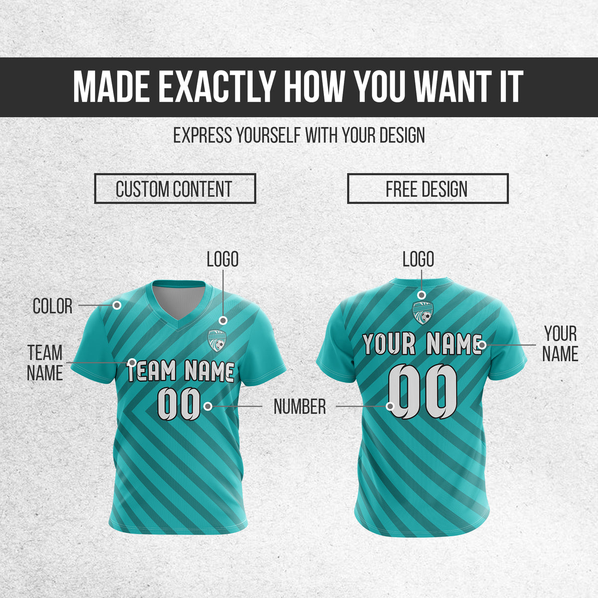 Soccer Jersey - V Neck - Stripe - Design 3 - Teal