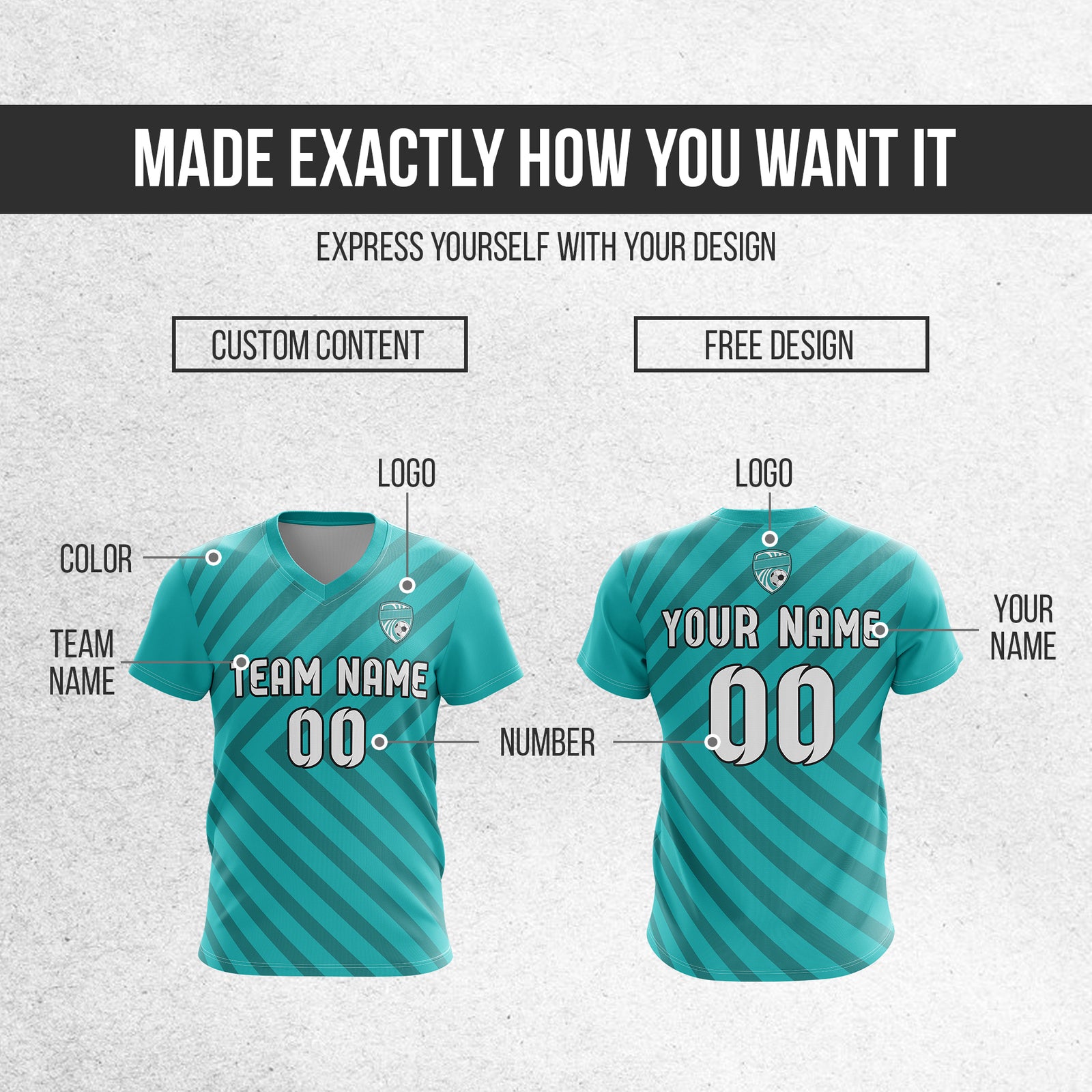 Soccer Jersey - V Neck - Stripe - Design 3 - Teal